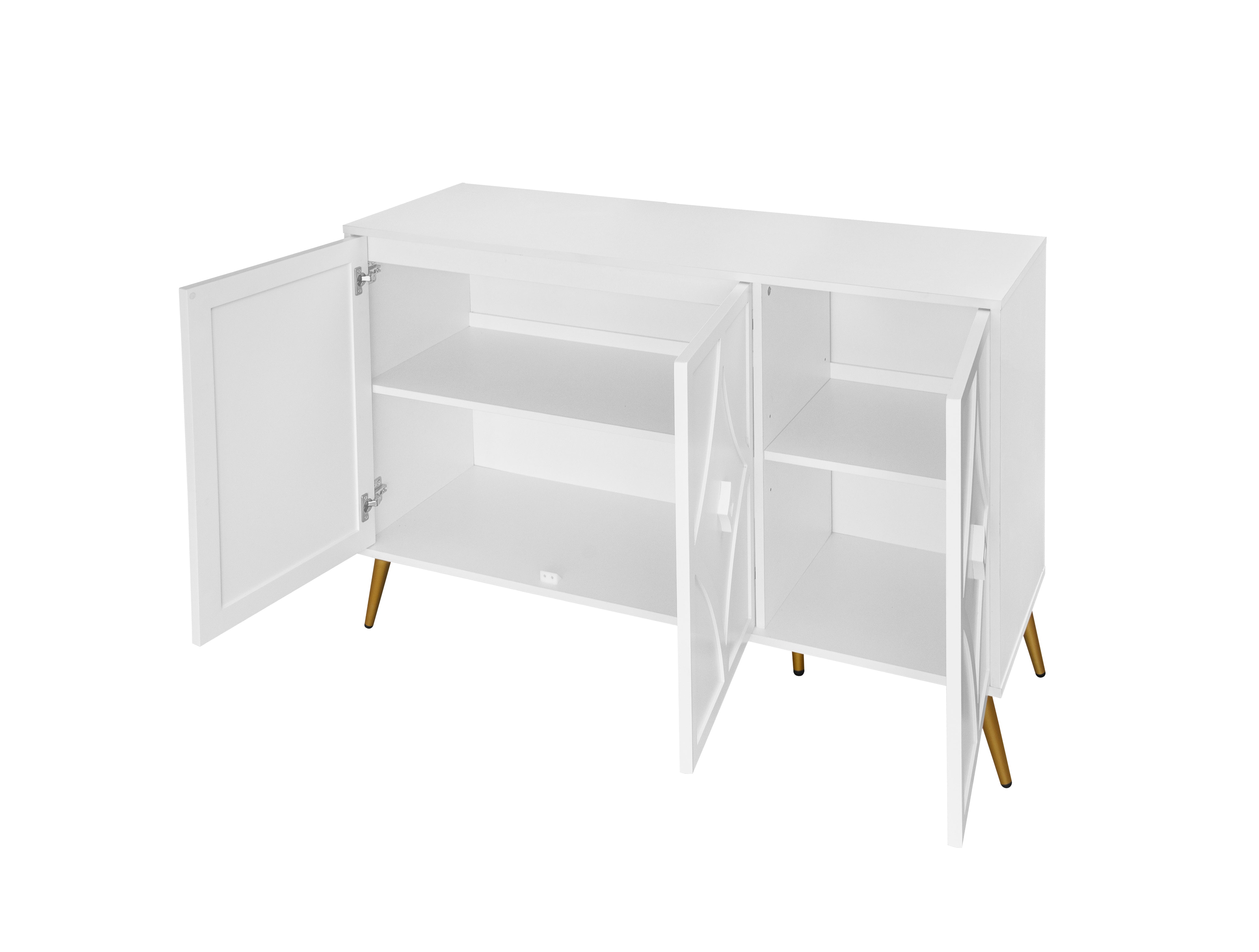 Logidon dressoir 3 deuren wit met 3D-snijpatroon en gouden poten