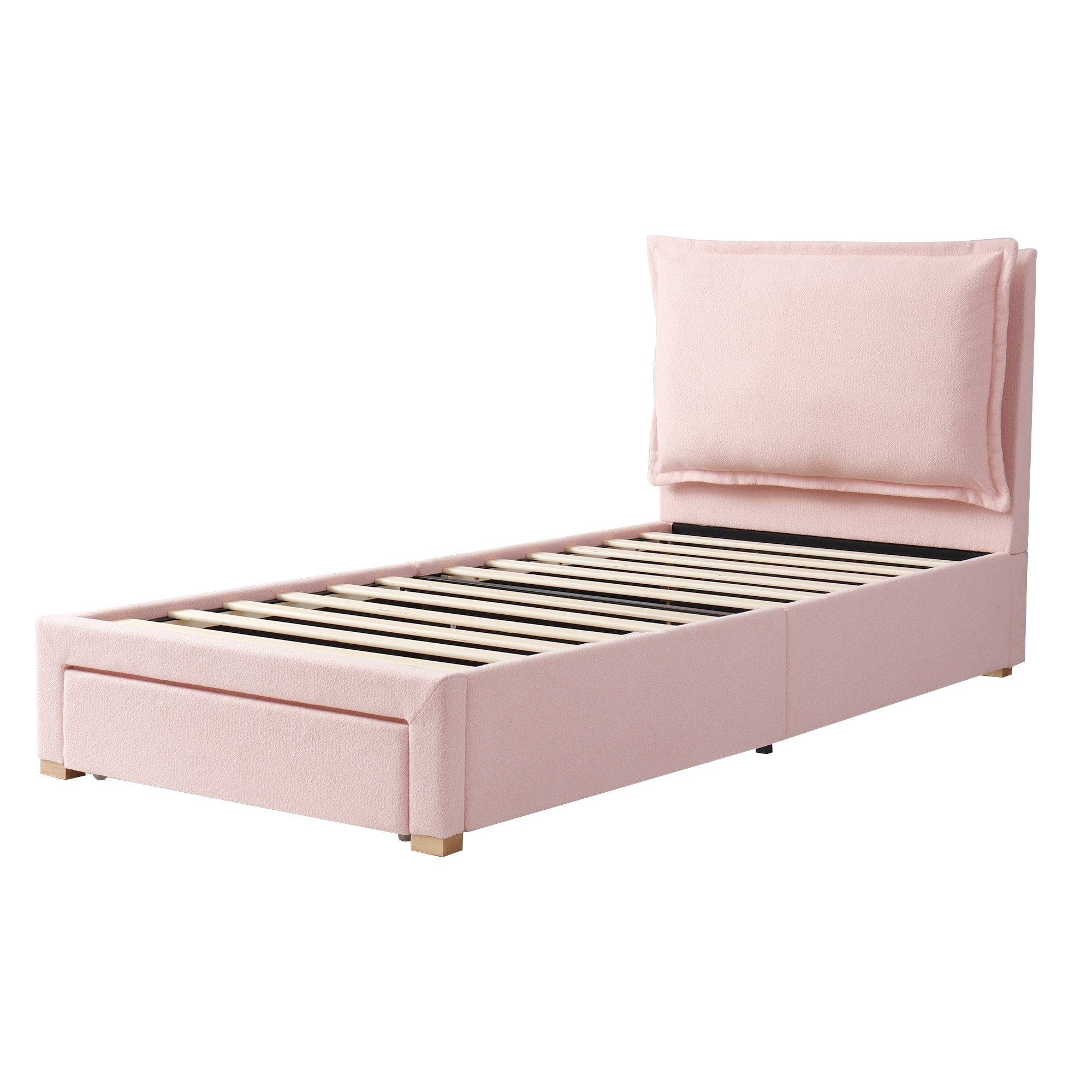 Logidon gestoffeerd bed 90x200 roze chenille met opbergruimte en lattenbodem