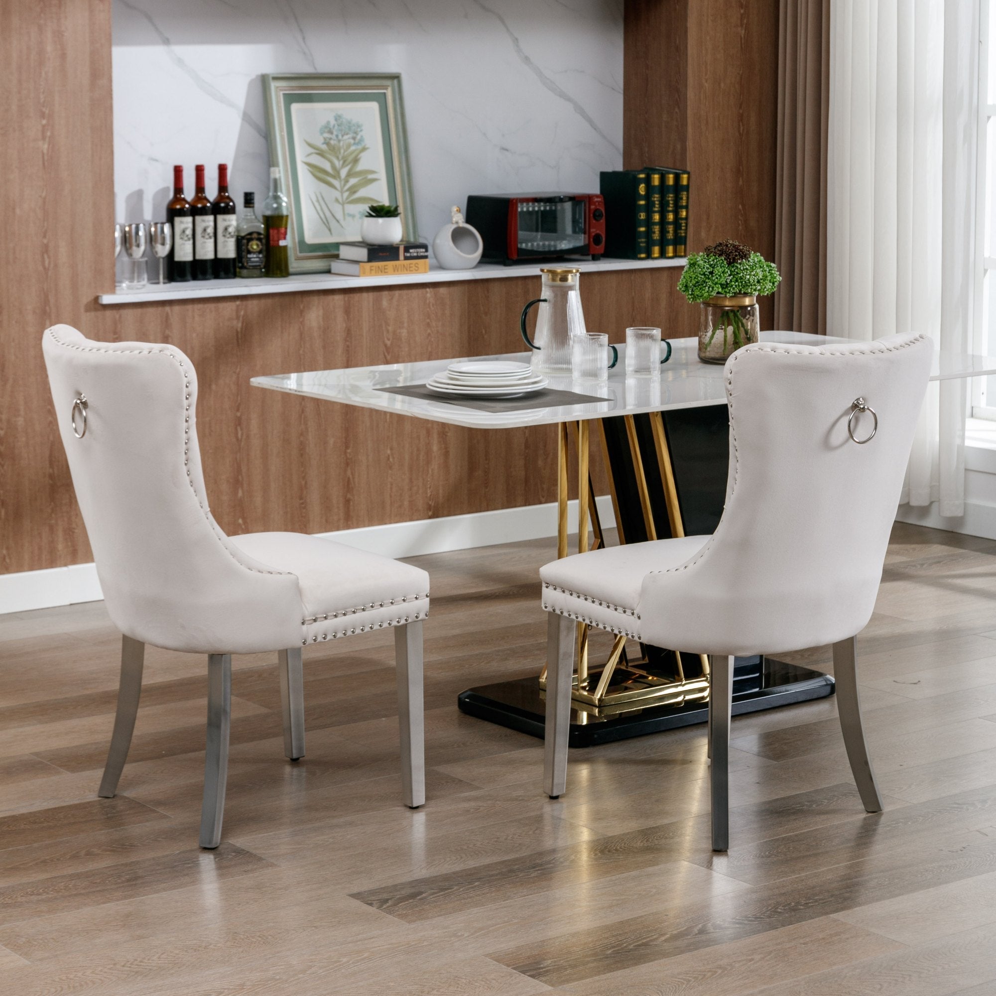 Logidon Nikki Collection beige fluwelen eetkamerstoelenset 2 met chromen poten