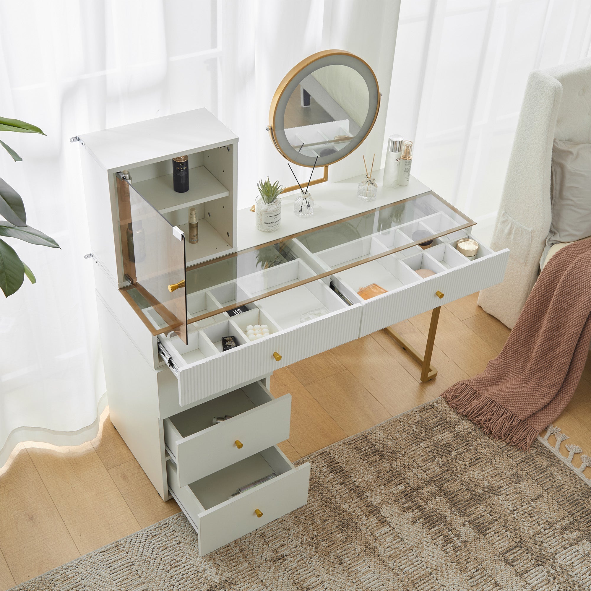 Logidon Kaptafelset met LED-spiegelglasblad Wit 120x45x115