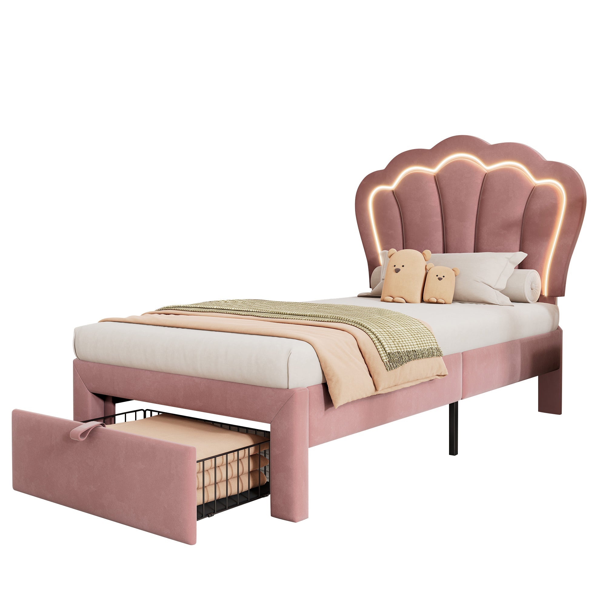 Logidon Kinderbed LED 90x200 Roze met Laden App Bediening
