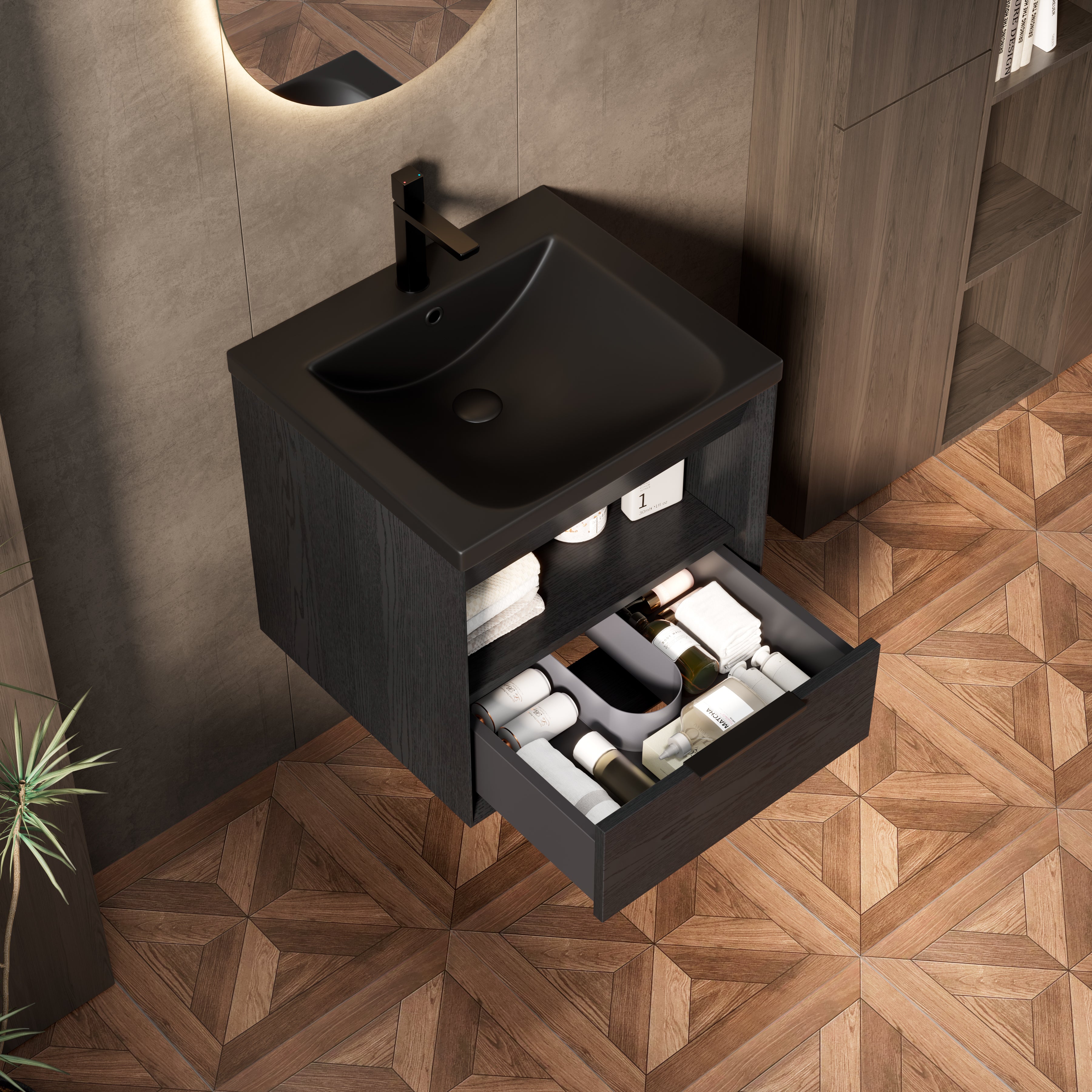 Logidon 51 cm Floating Bathroom Vanity with Ceramic Basin Black