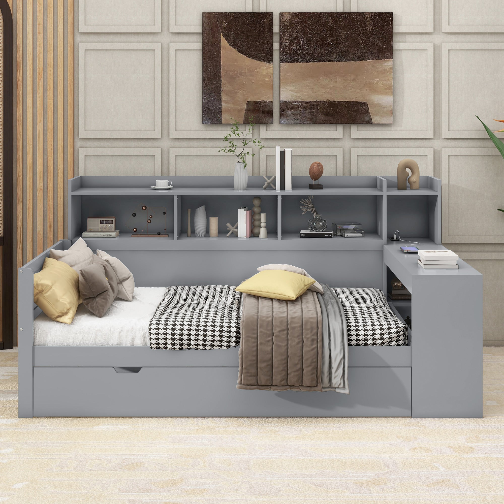 Logidon sofa bed 90x200 gray USB port 2 drawers