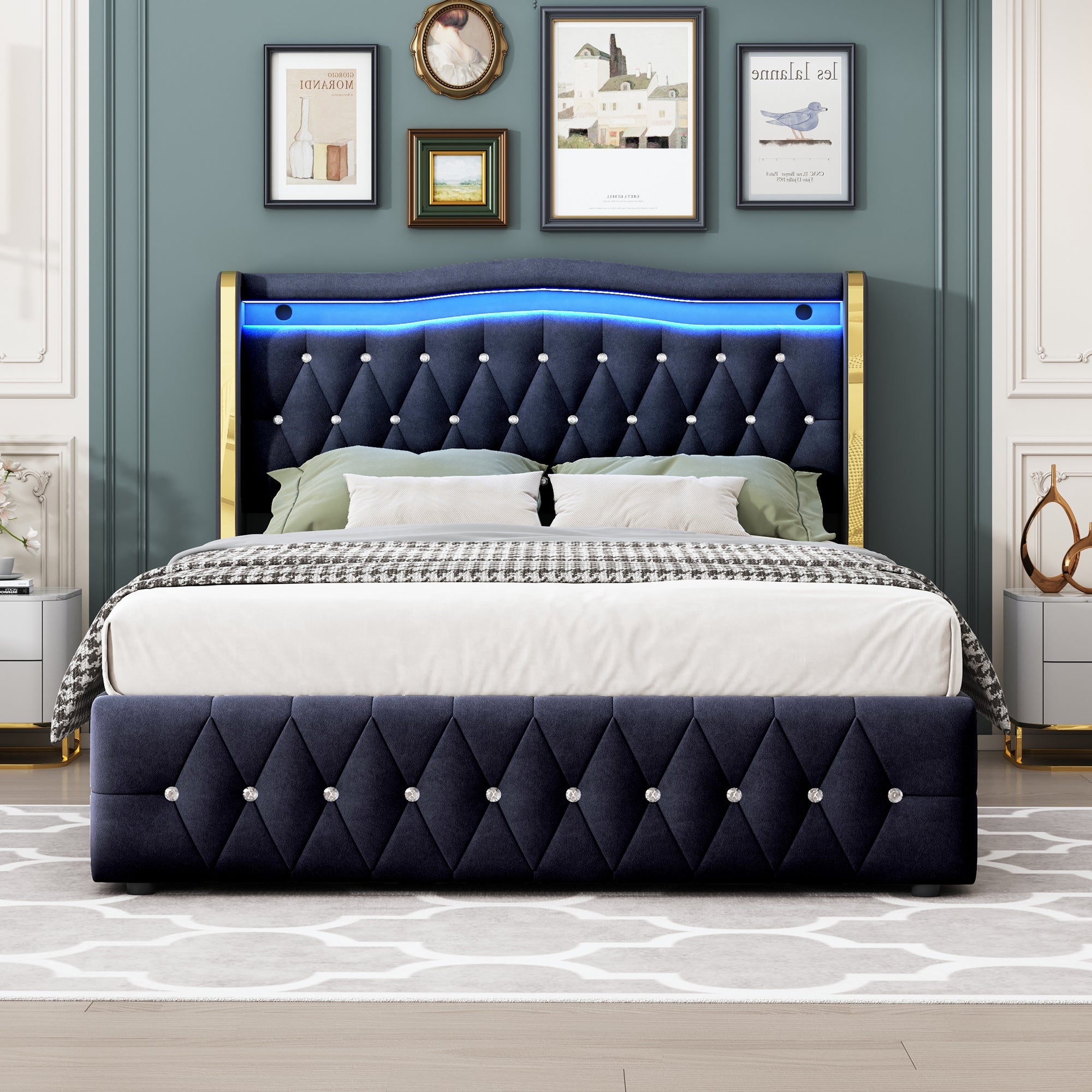 Logidon gestoffeerd bed 140x200 cm Velvet Black LED-verlichting