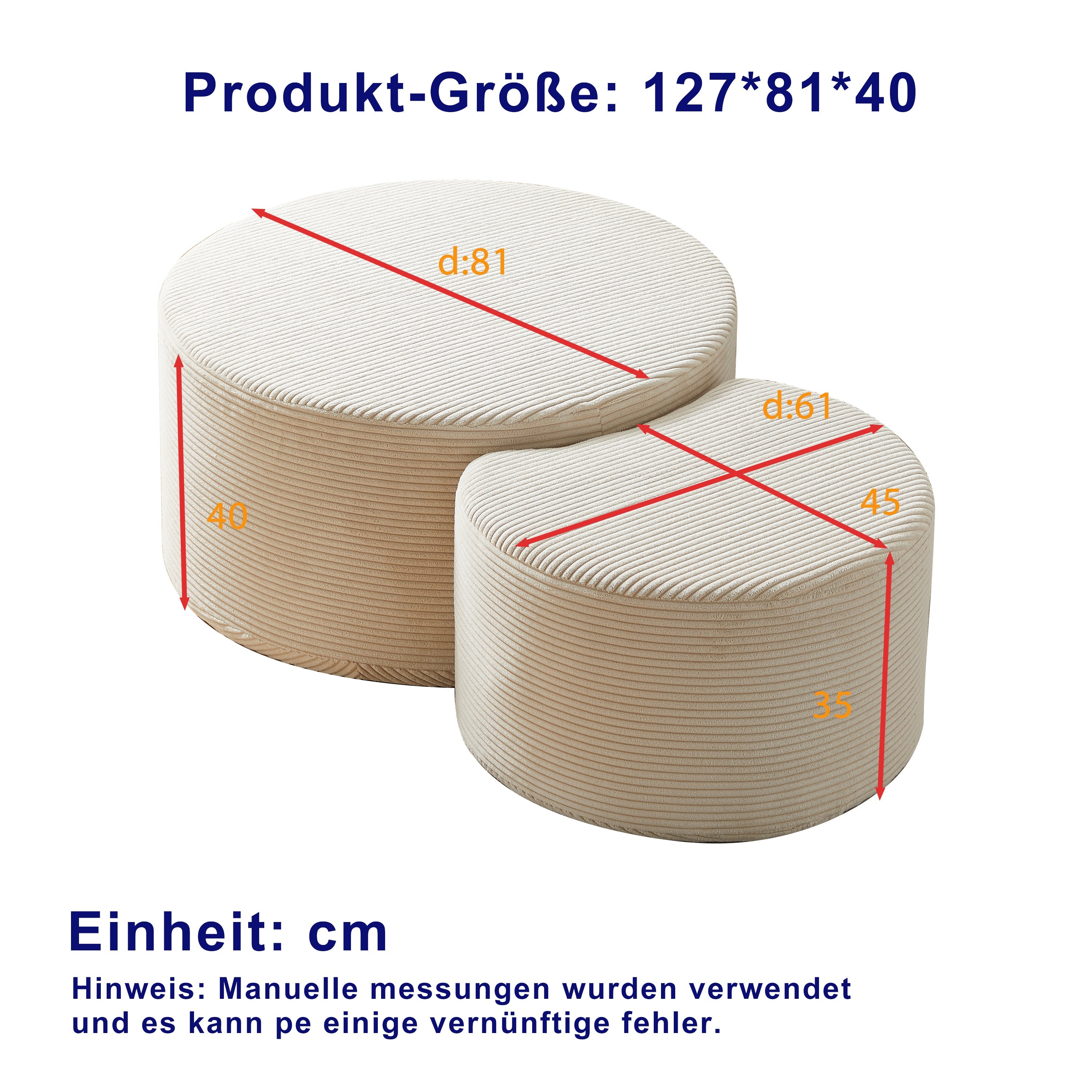 Logidon salontafelset van 2 rond gewatteerde beige stof