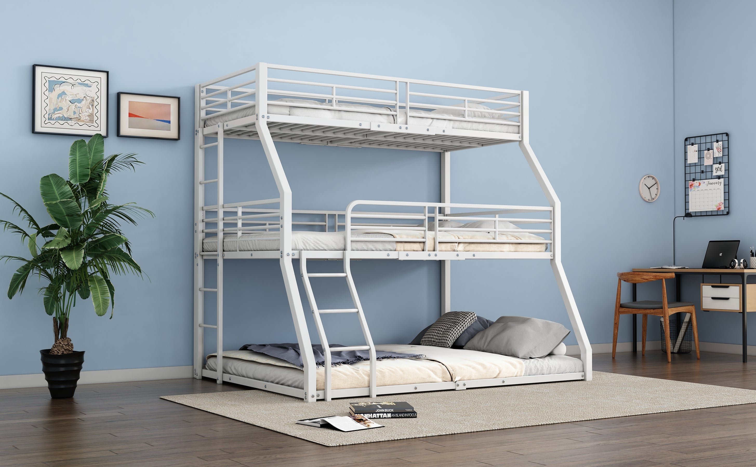 Logidon stapelbed 90x200 cm driedubbel metalen bedframe wit