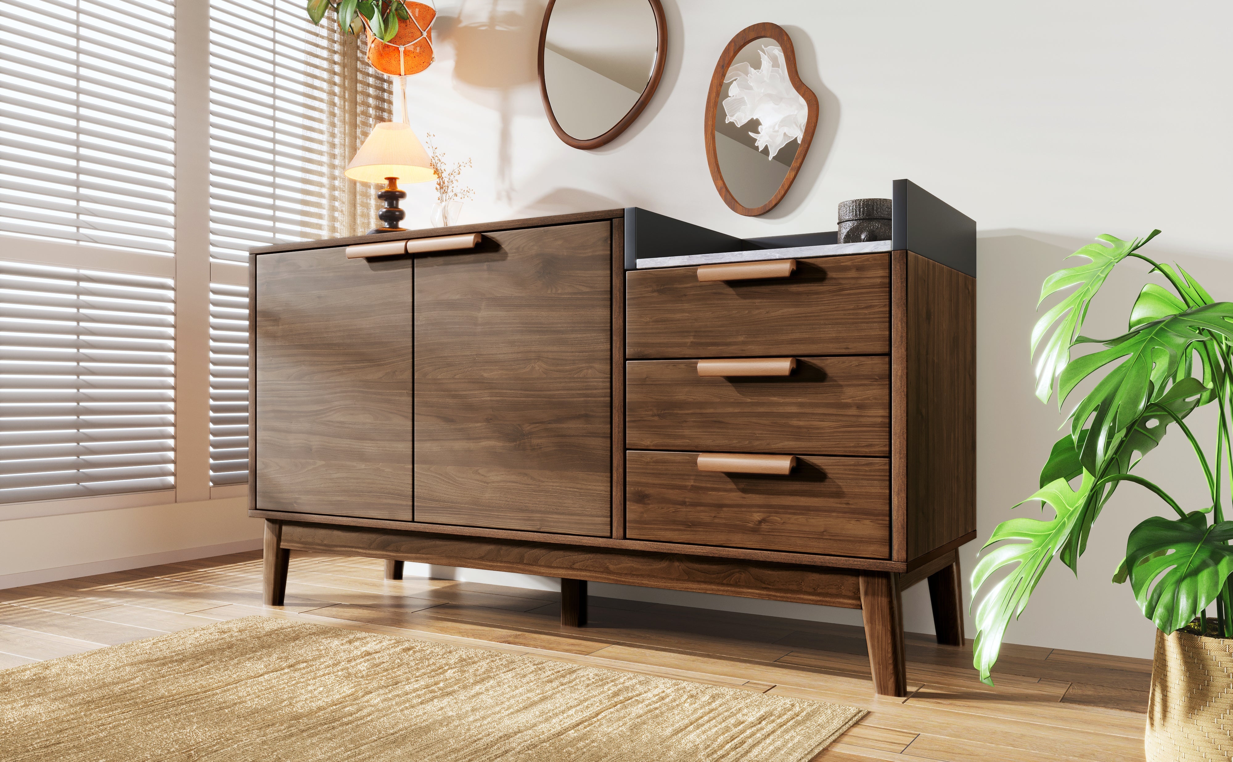 Logidon woonkamer ladekast eiken decor marmerlook blad 3 lades