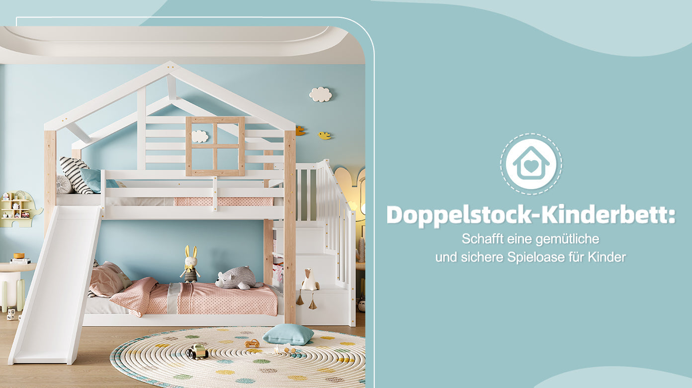 Logidon Kinderstapelbed met Glijbaan en Trap Scandinavisch Design Wit