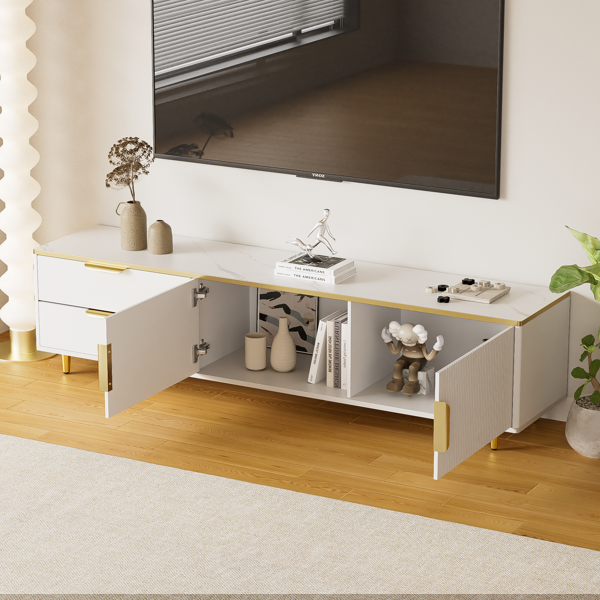 Logidon TV-meubel witgouden accenten 175 cm breed marmerlook