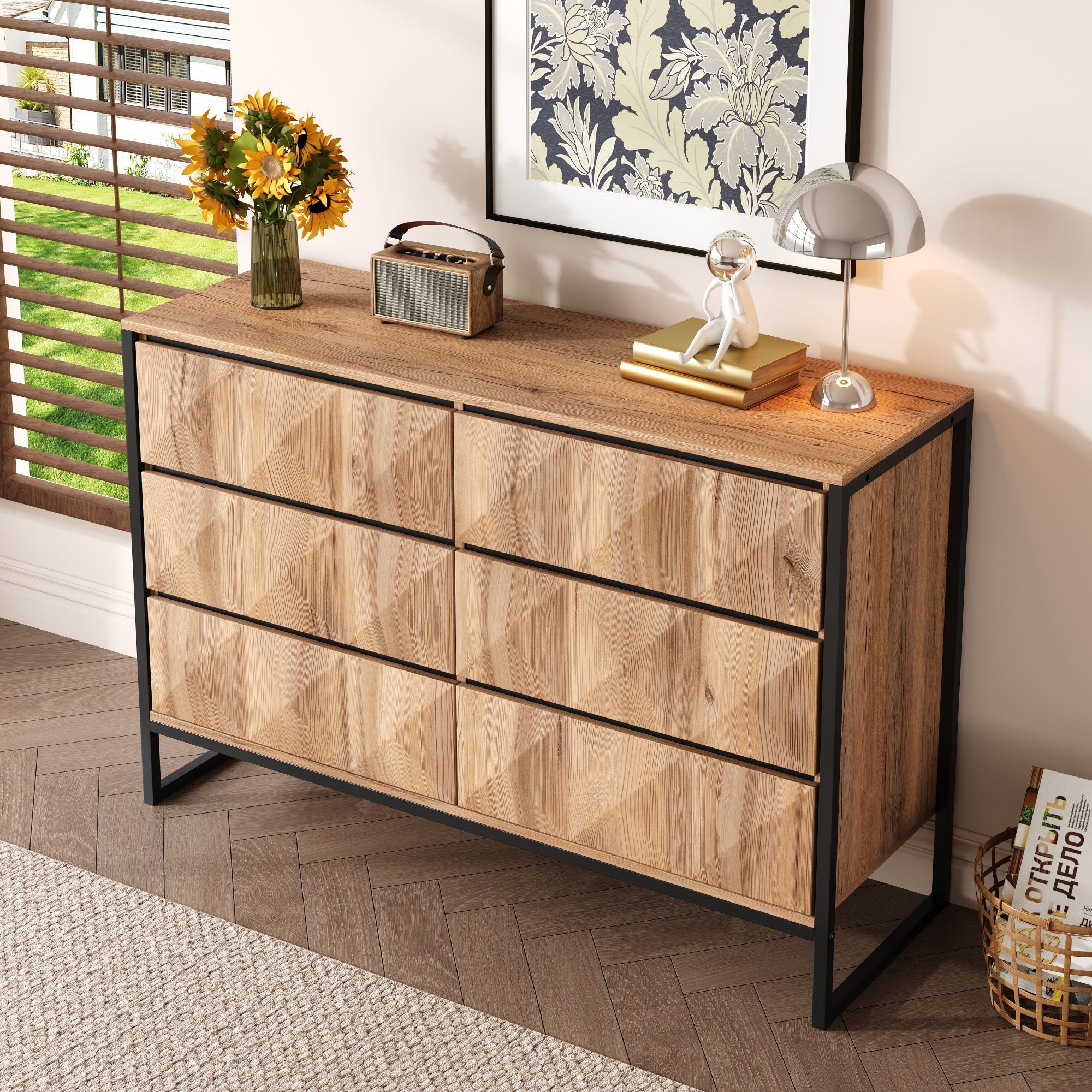 Logidon dressoir 120x40x80 zwart houtlook 6 lades