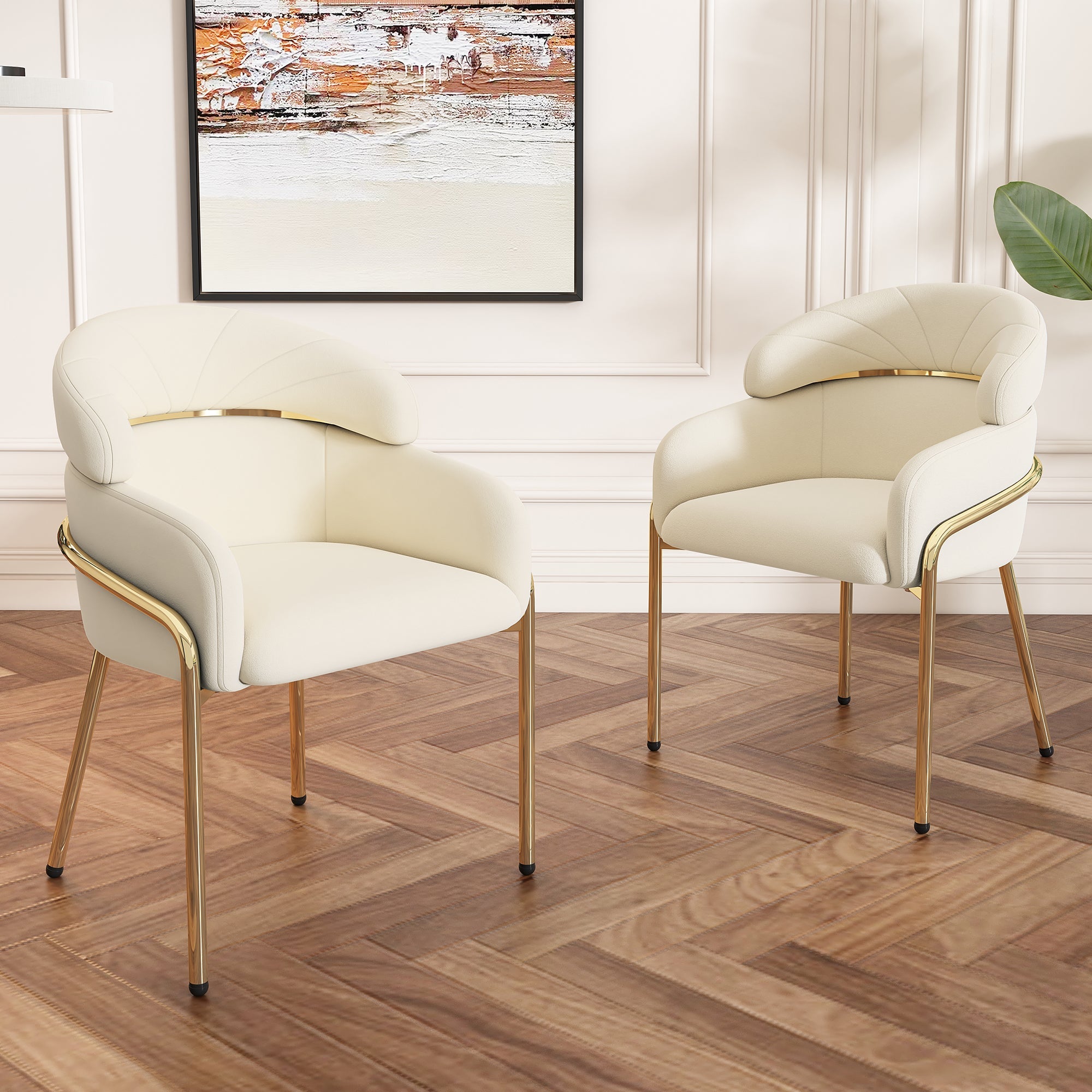 Logidon Dining Chair Set of 2 Beige Velvet with Golden Legs