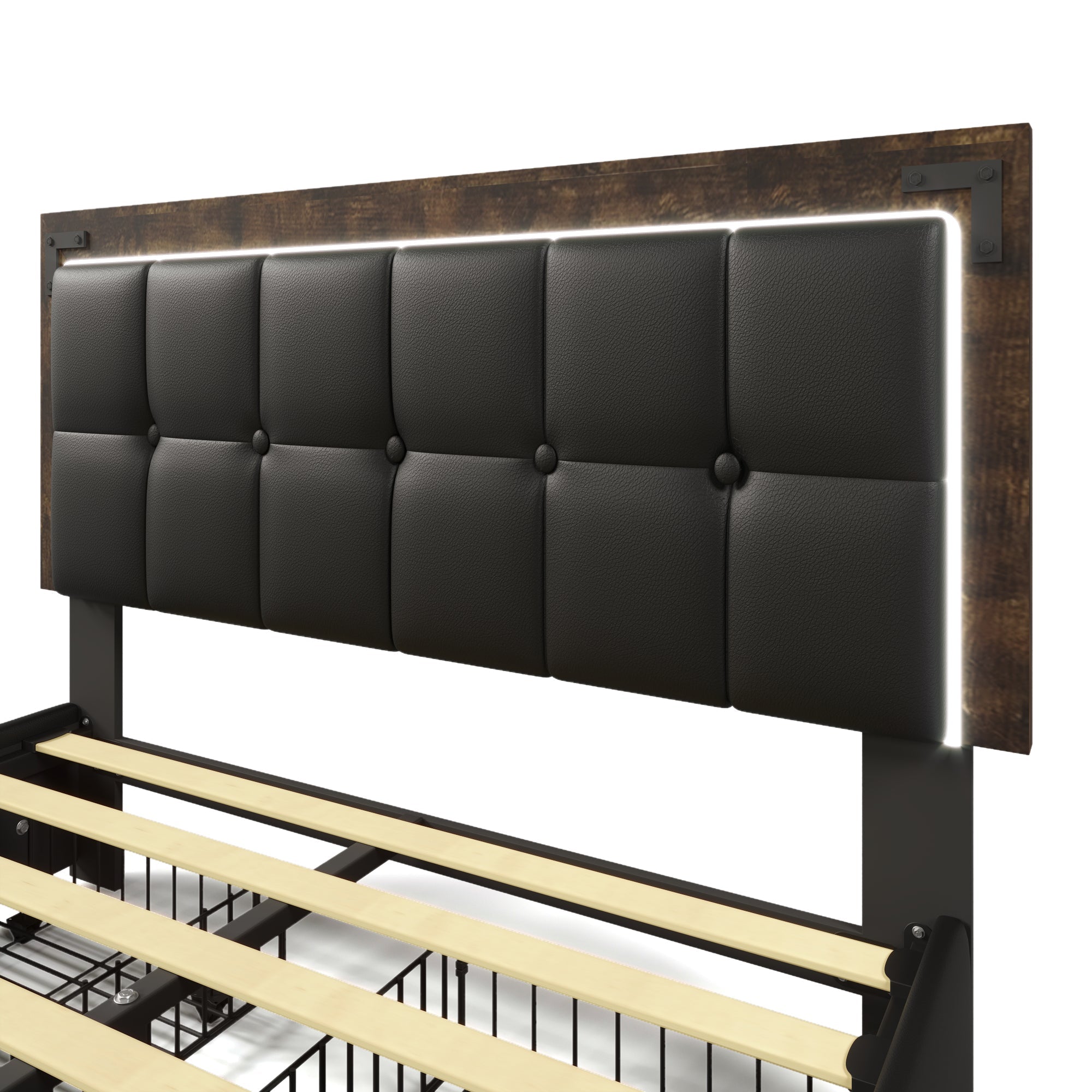 Logidon bedframe 140x200cm met LED-verlichting 4 lades zwart