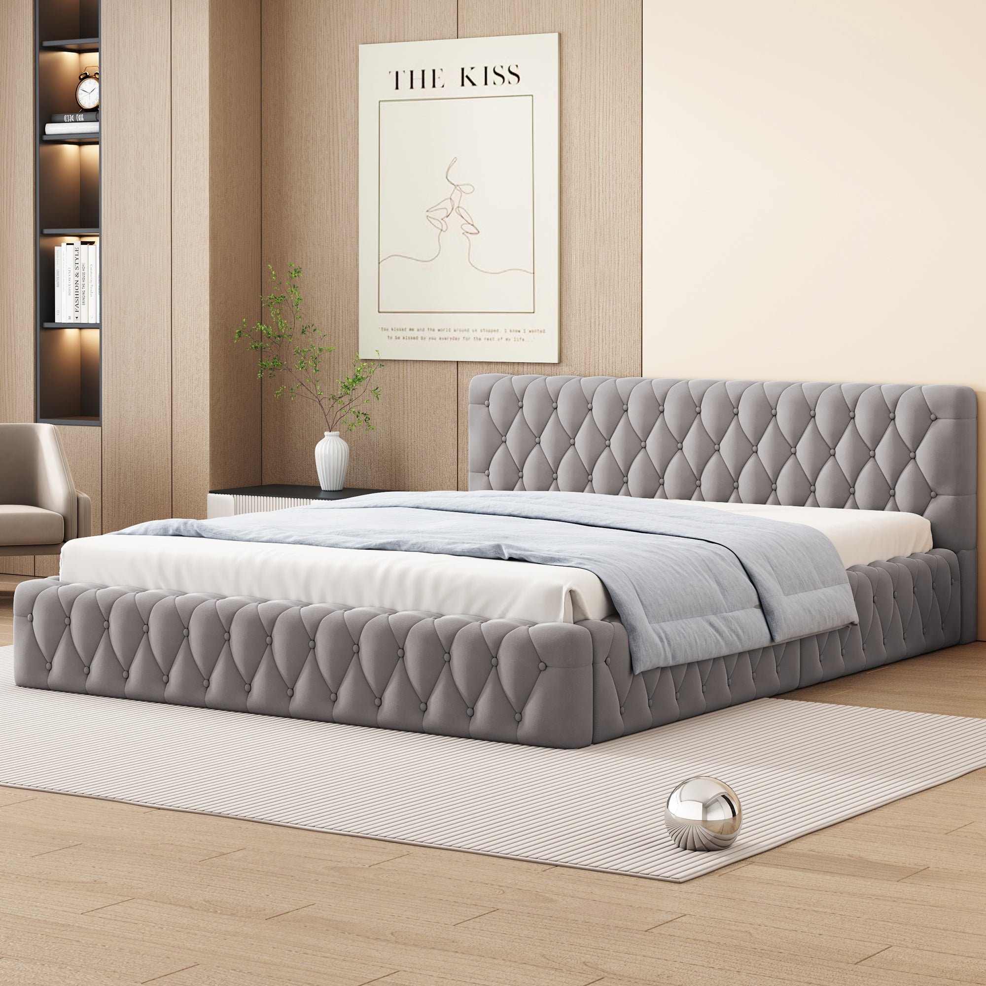 Logidon gestoffeerd bed jeugd tweepersoonsbed 140 x 200 cm velours grijs