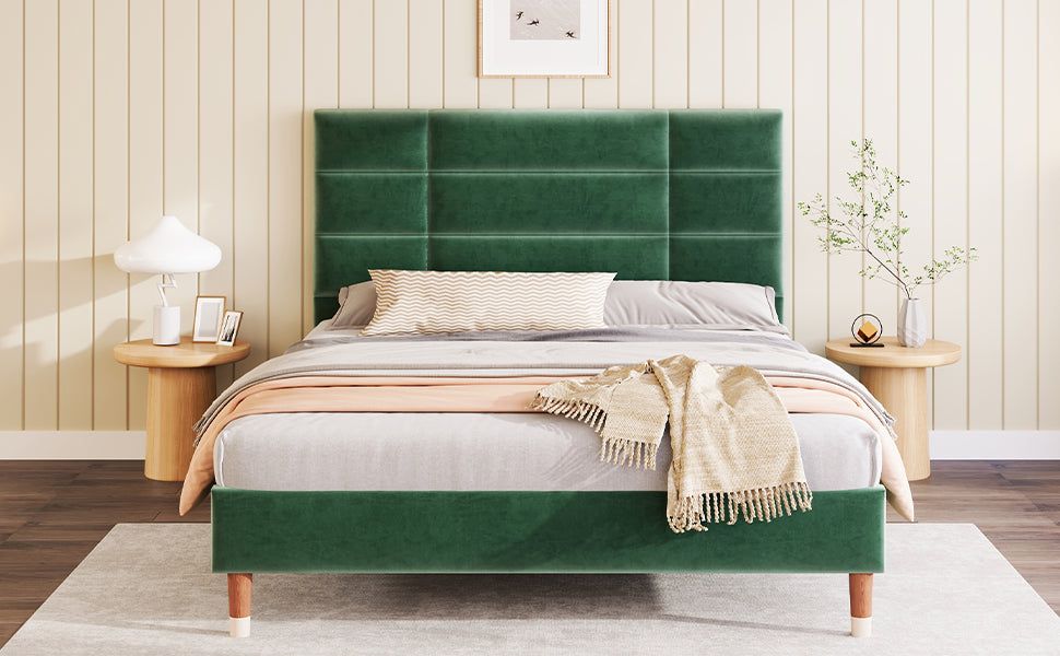 Logidon gestoffeerd bed 140x200 tweepersoonsbed met lattenbodem fluweel donkergroen