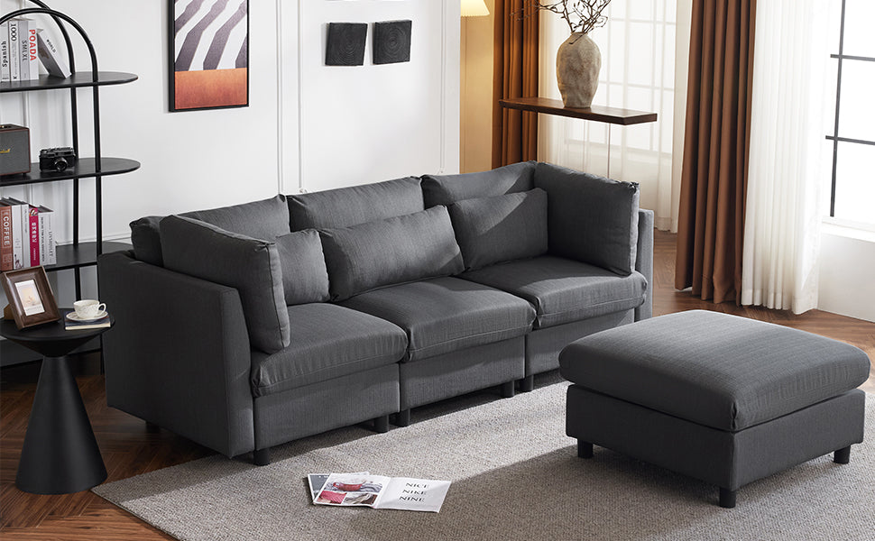 Logidon Modern Design Bank Hoekbank met Voetenbank Grijs 220 cm