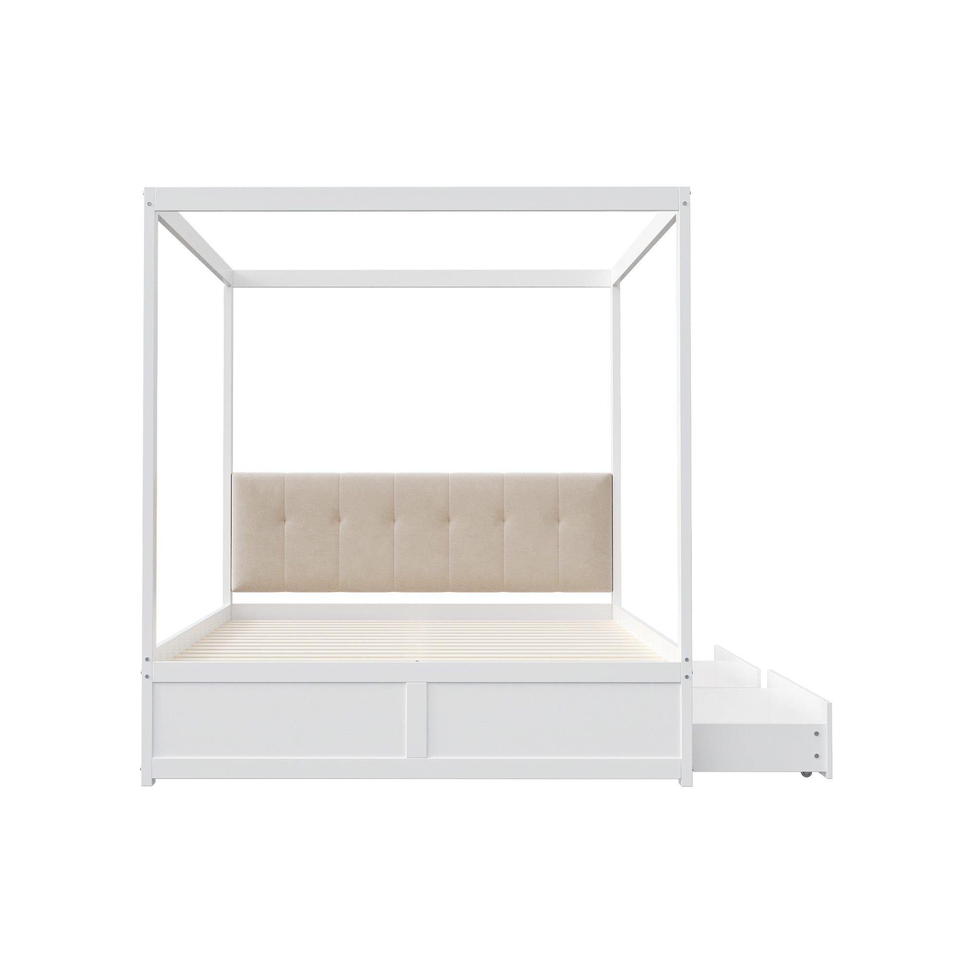 Logidon hemelbed 140x200 cm wit hout met grote opbergruimte