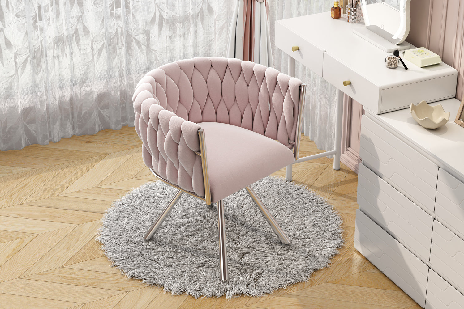 Logidon Fluweel Kapstoel Roze Luxe Draaistoel Met Metalen Frame