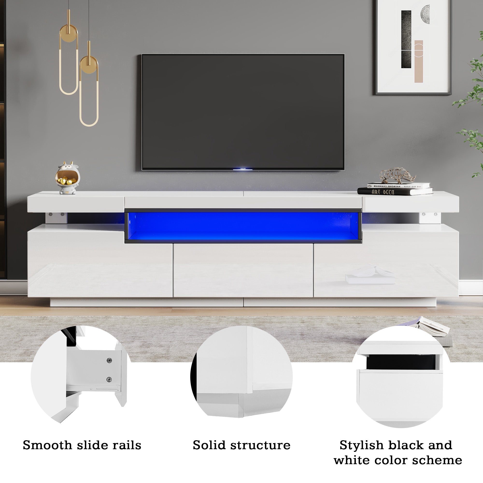 Logidon Elegant hoogglans TV-meubel wit 160x39x42cm met LED