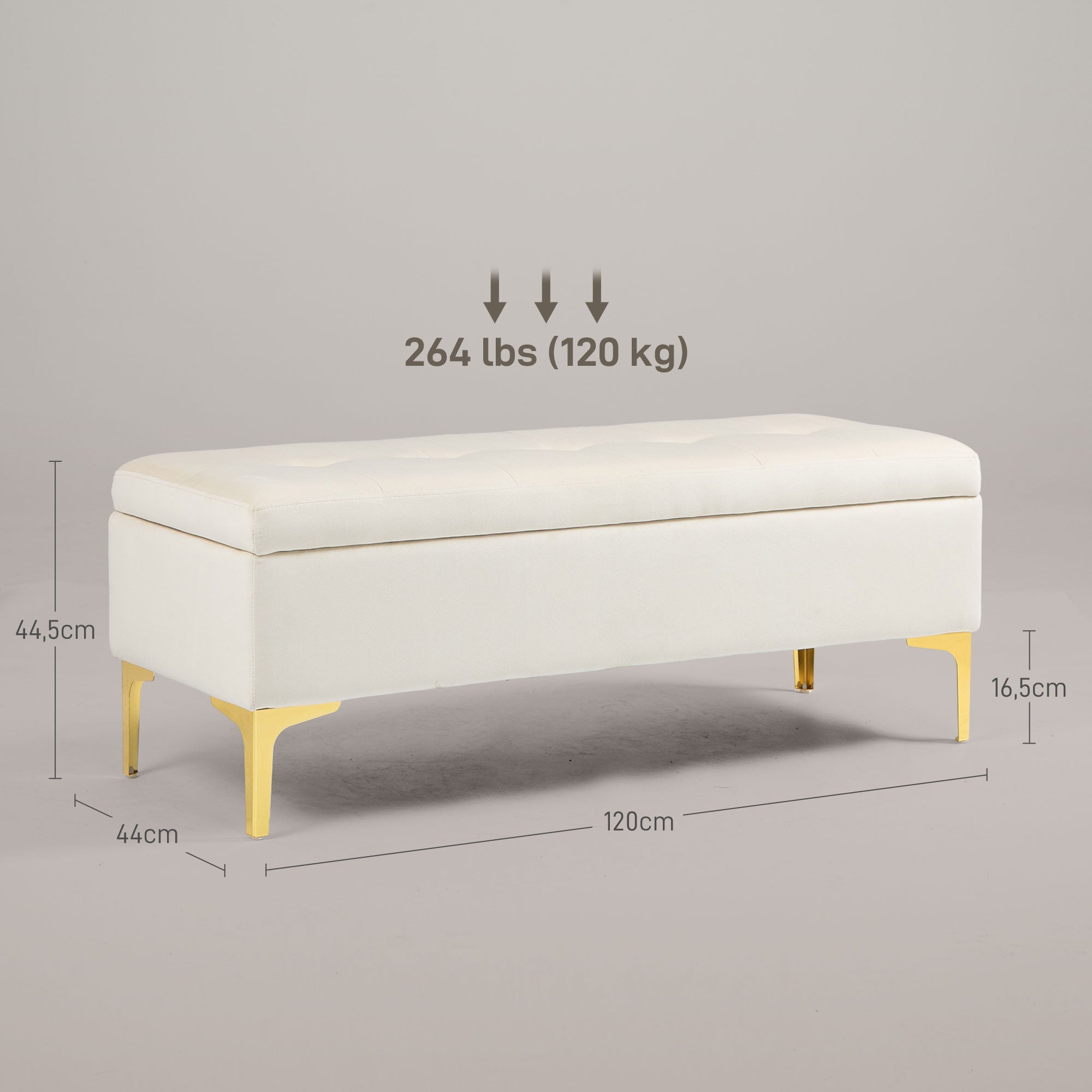 Logidon bank met opbergruimte beige fluweellook 120x44x44,5 cm