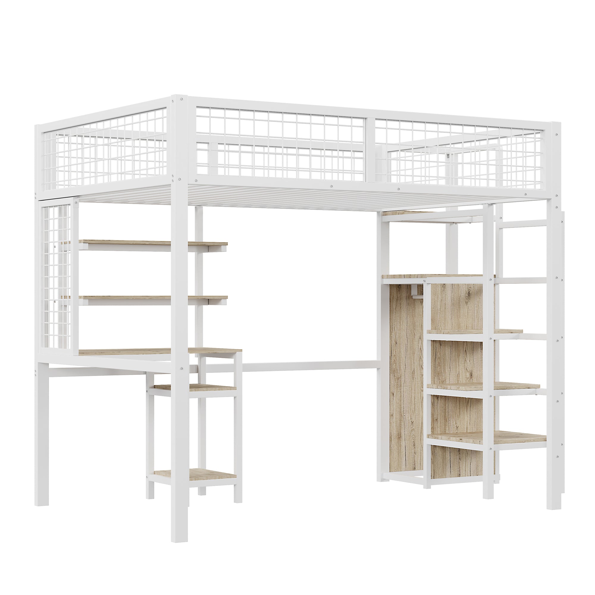 Logidon hoogslaper 140x200 met veiligheidsladder en computertafel wit