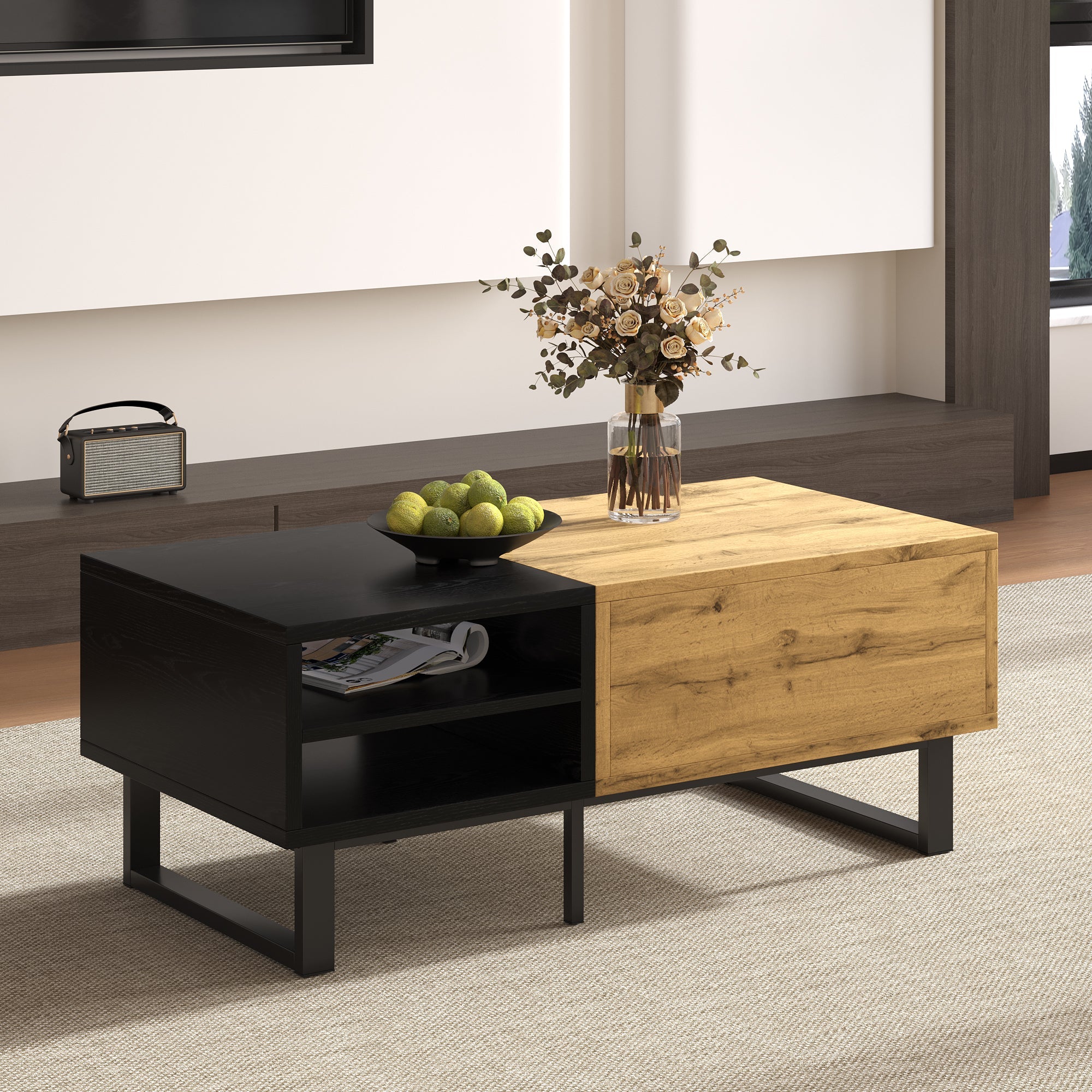 Logidon Salontafel Colour Block Zwart Hout met vakken en lades