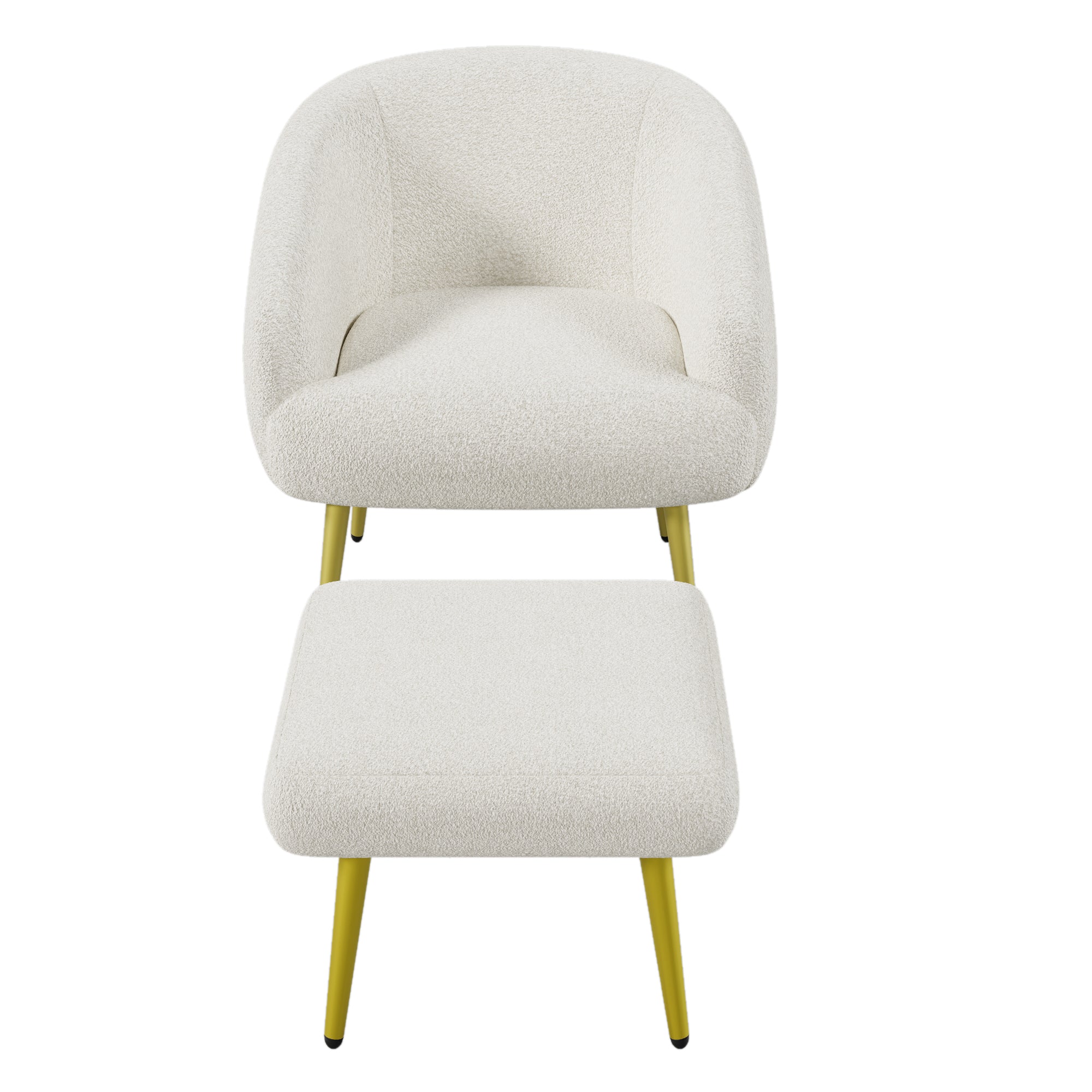 Logidon Modern Sherpa Upholstered Chair with Footstool White Gold Legs