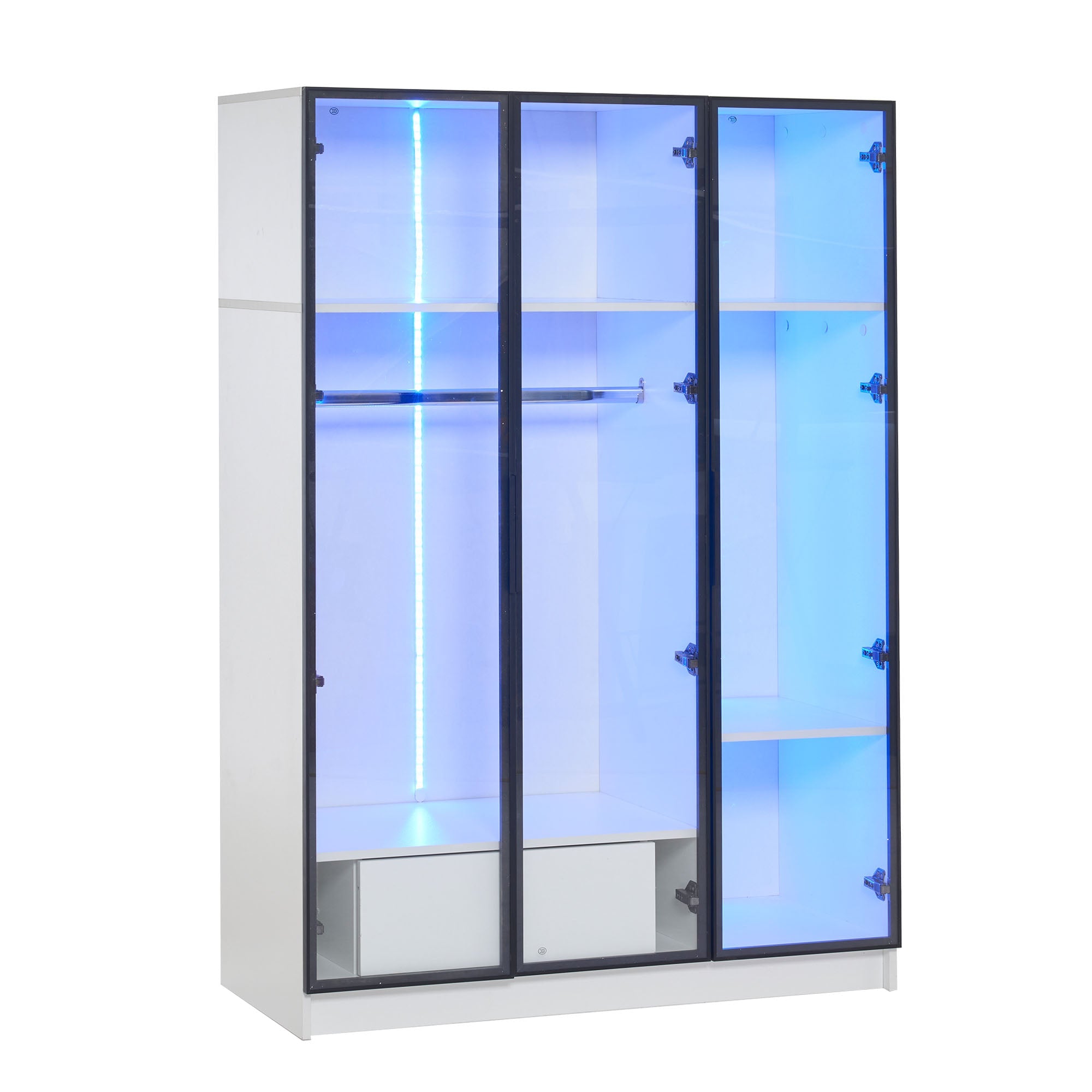 Logidon Witte kledingkast 110x50x160 cm met 3 glazen deuren LED