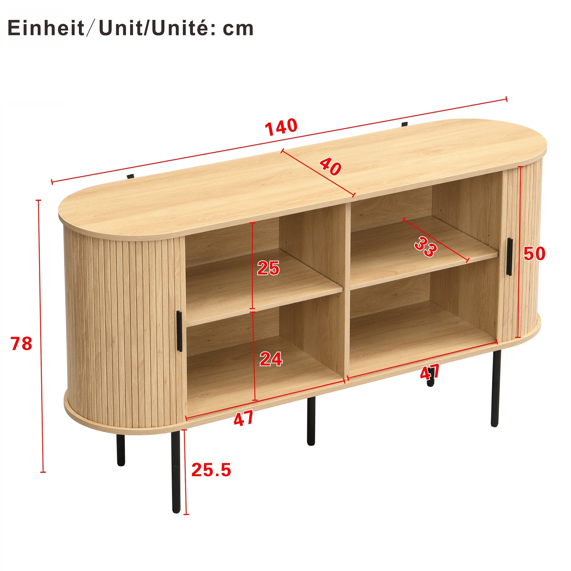 Logidon Modern MDF dressoir met rolluikdeuren en aluminium handgrepen