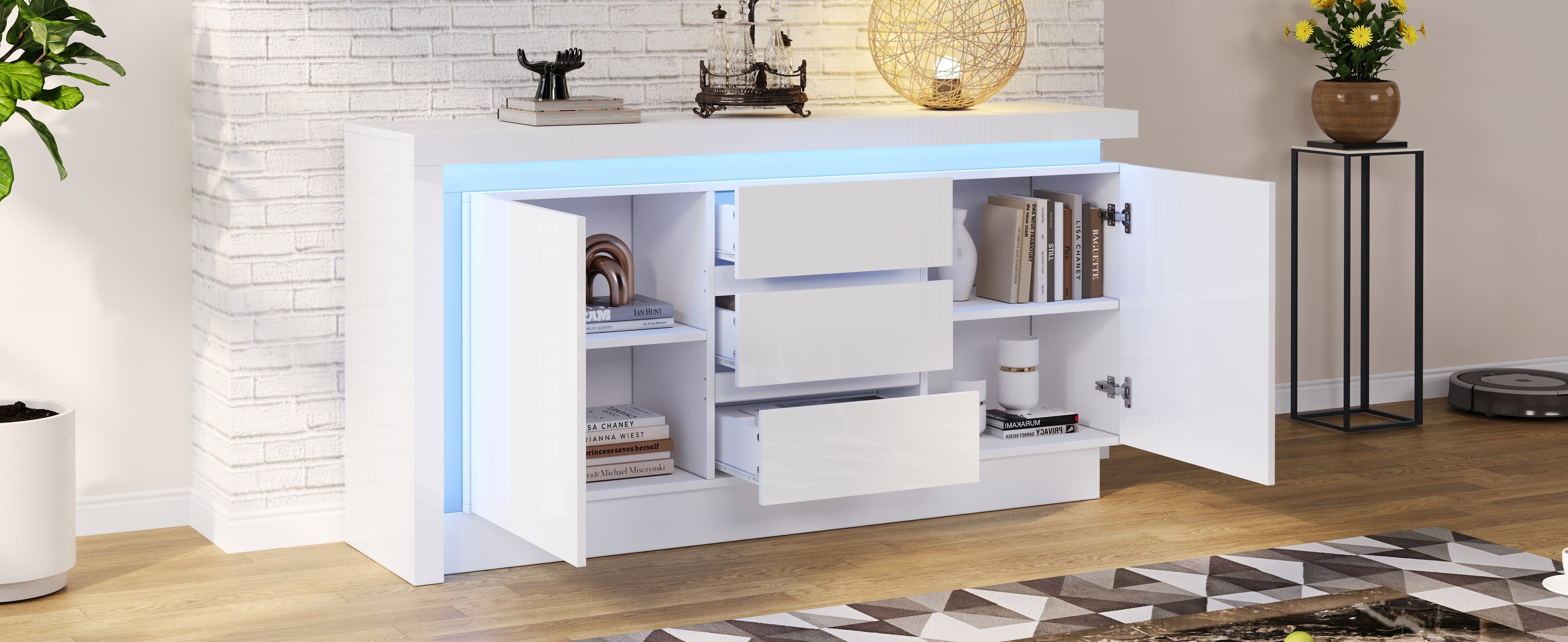 Logidon sideboard 140x35x72 cm white high gloss with LED