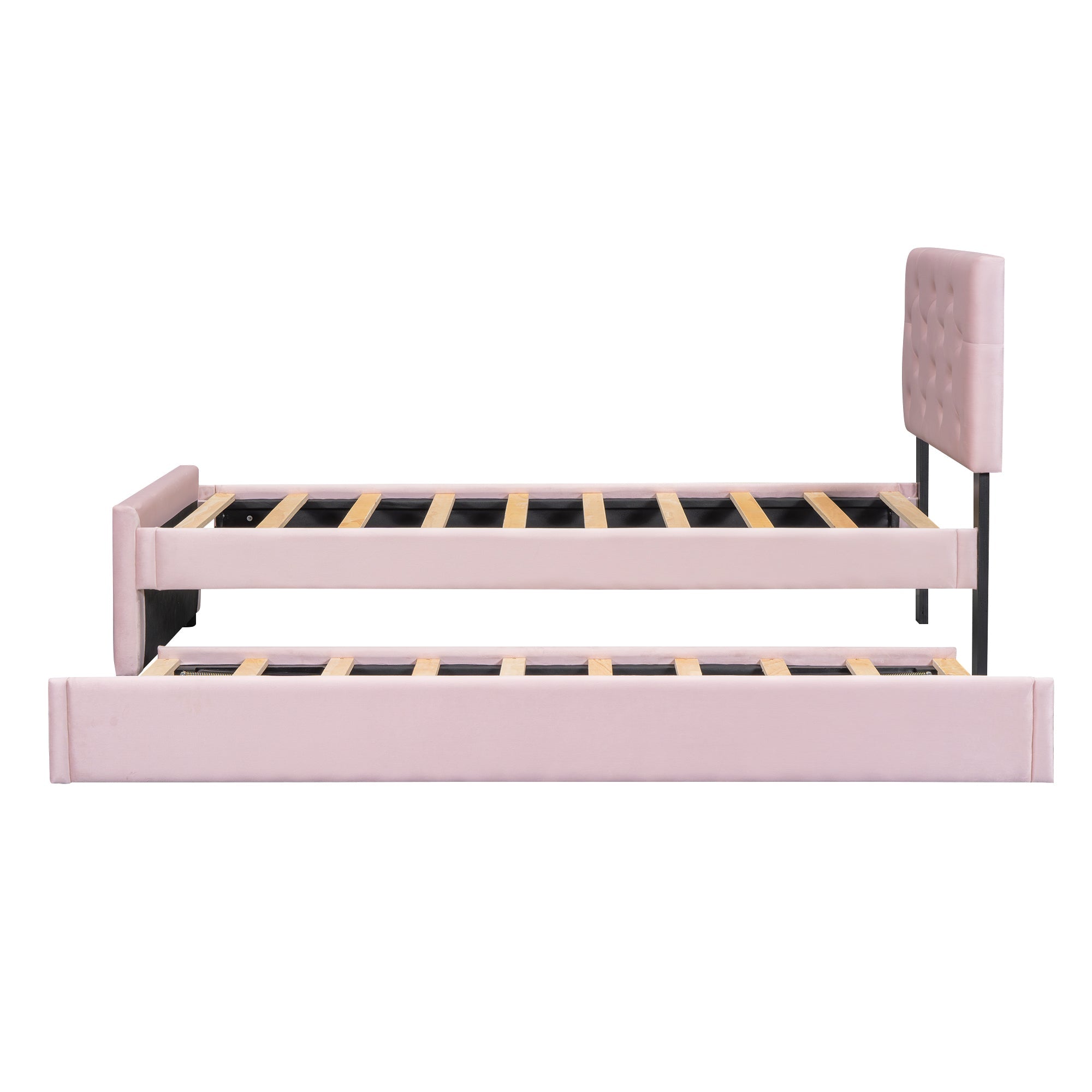 Logidon gestoffeerd bed 90x200 roze fluweel met rolcontainer