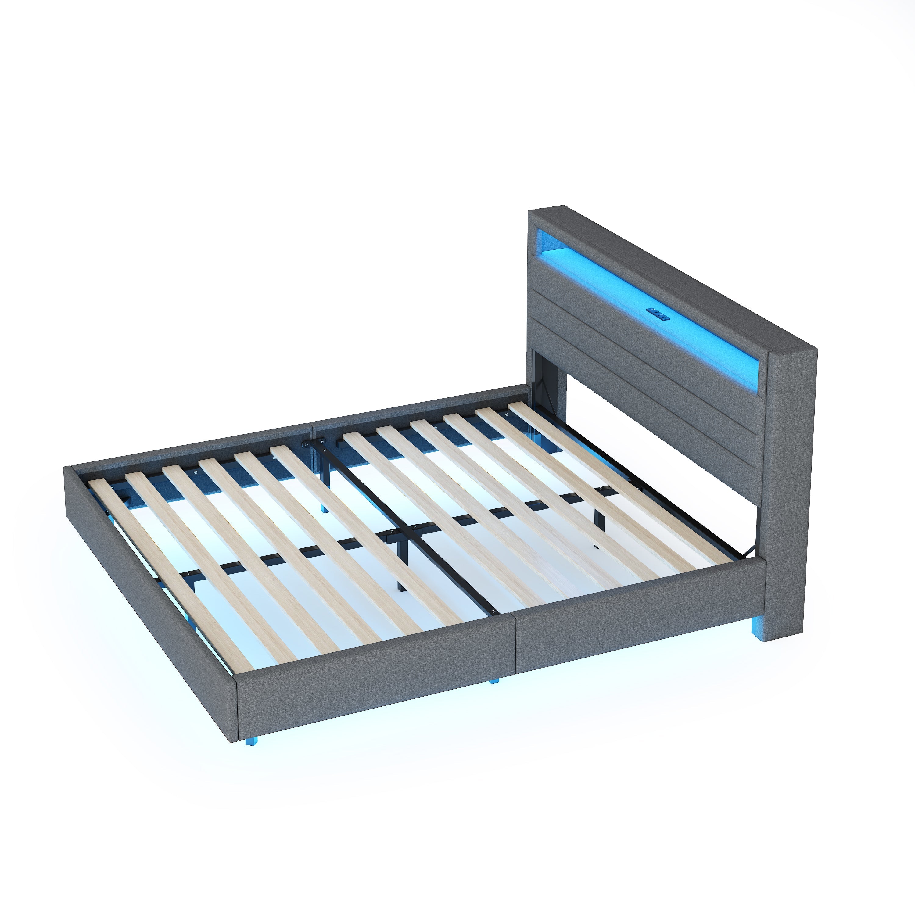 Logidon bed 140x200 cm grijs USB-aansluiting LED omkeerbaar hoofdeinde