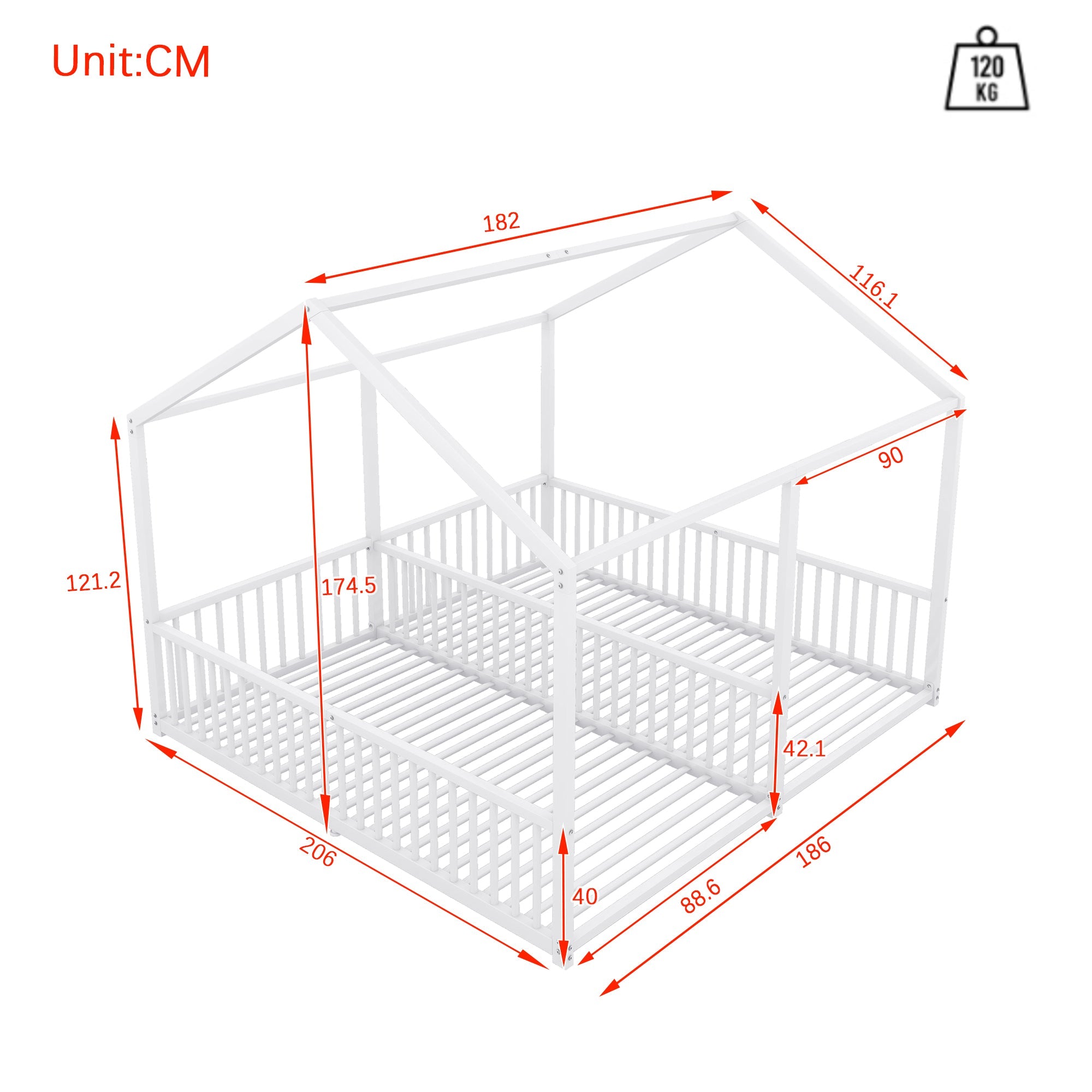 Logidon metalen bed kinderbed 90x200 cm huisvorm wit