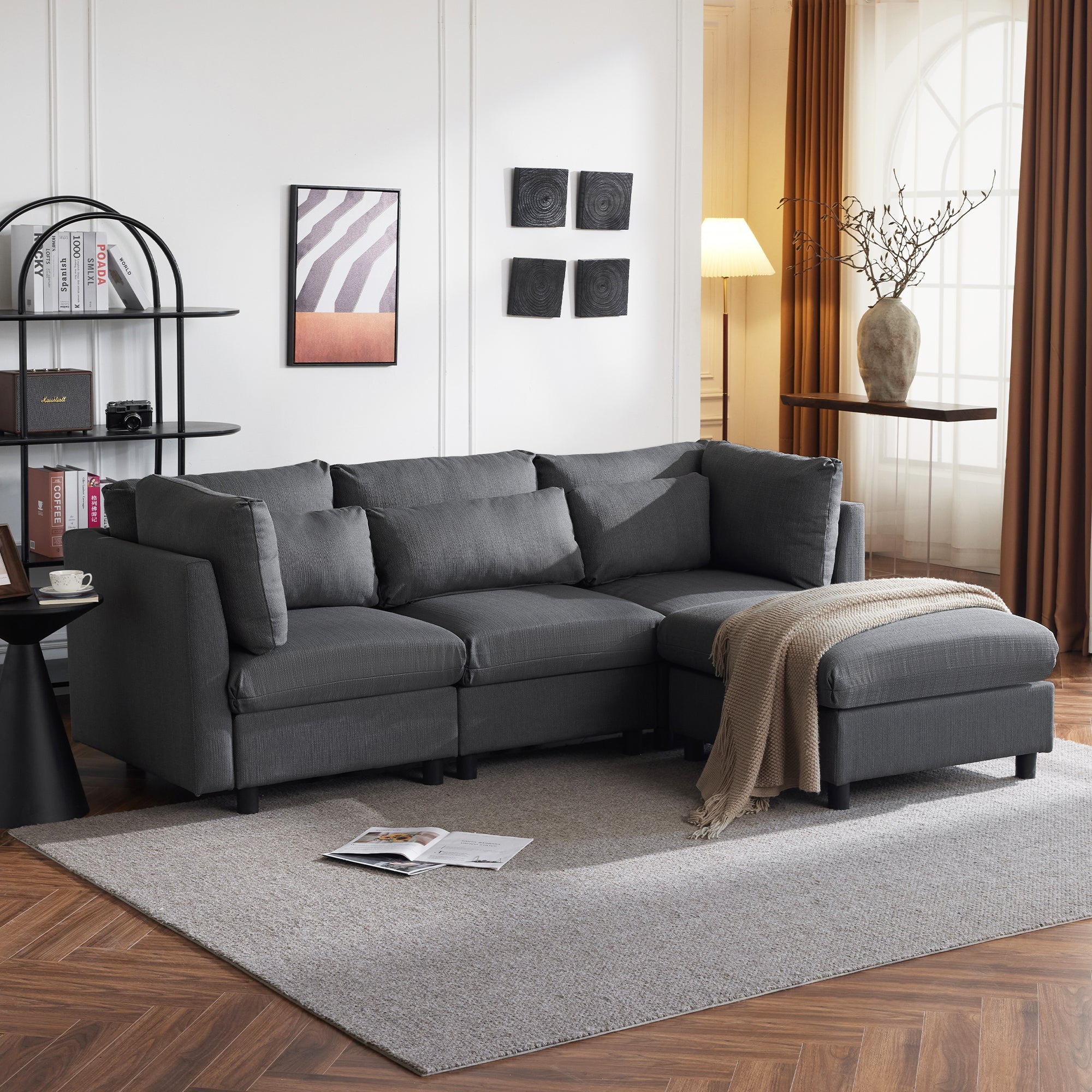 Logidon Modern Design Bank Hoekbank met Voetenbank Grijs 220 cm