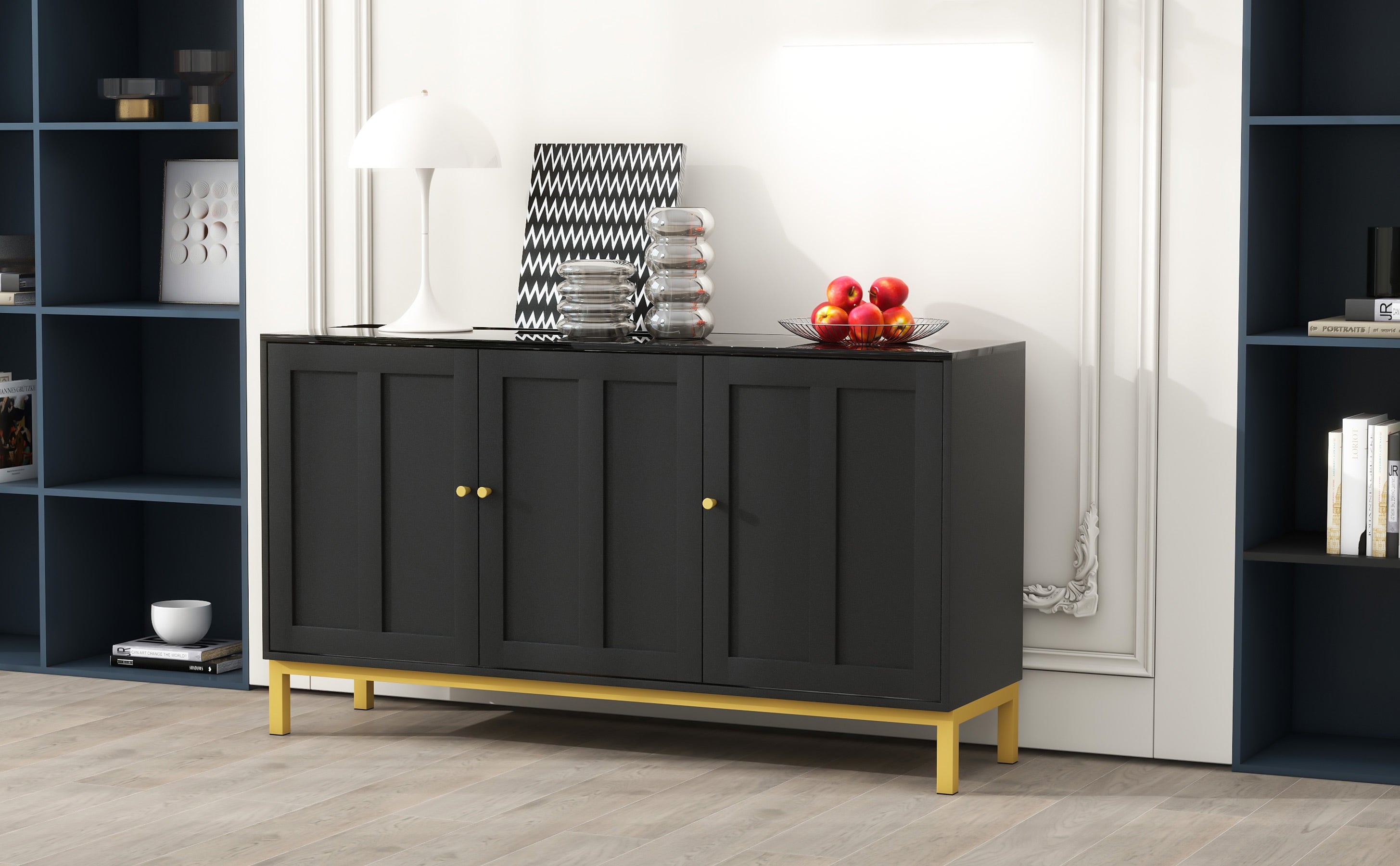 Logidon dressoir 3 deuren zwart MDF met marmerlook 140x40x78