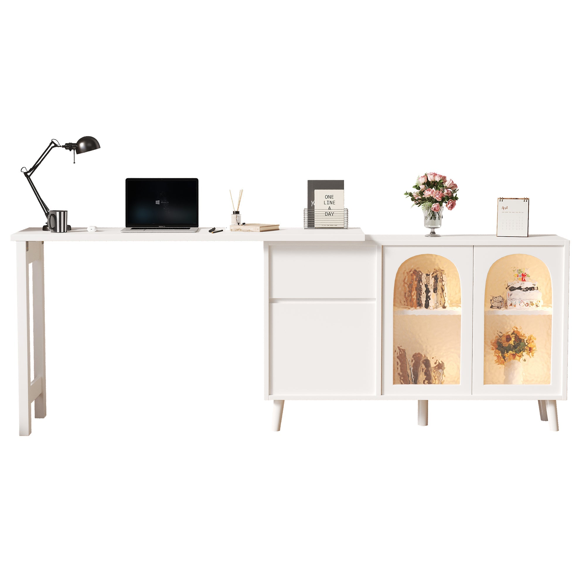 Logidon LED bureau 2-in-1 dressoir wit 120x40x78 cm