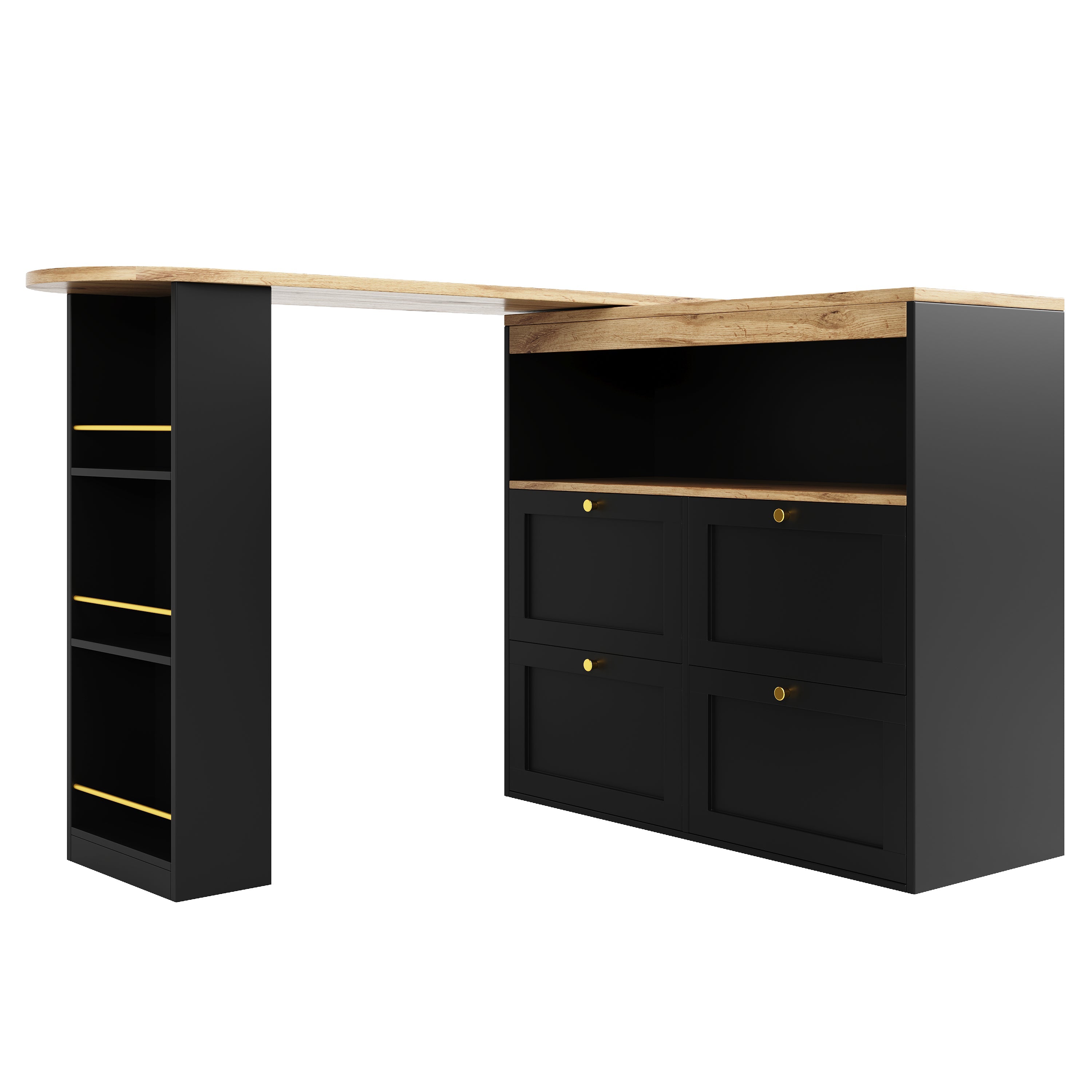 Logidon 360 graden draaibare eetbar zwart 138 cm - 4 lades