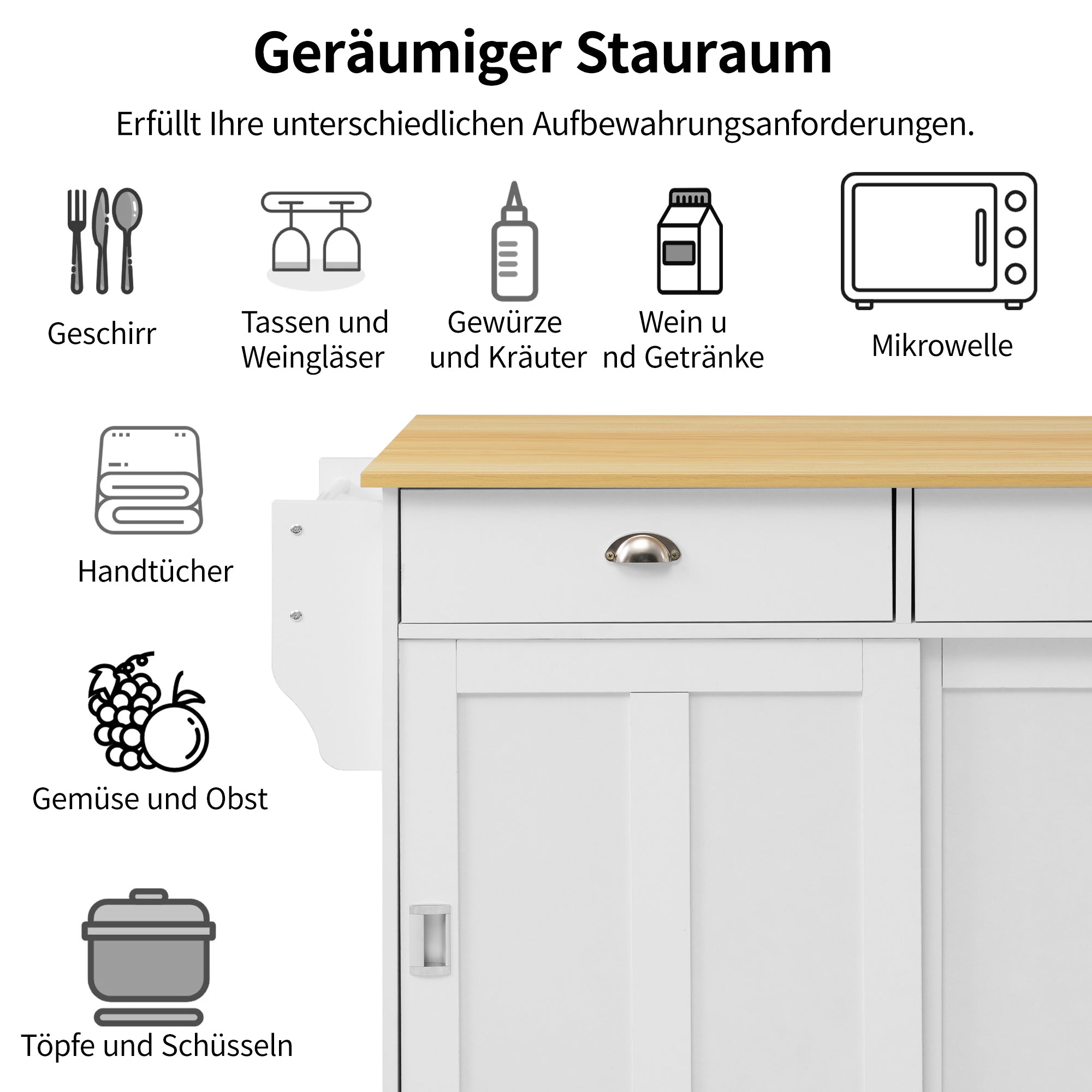 Logidon Dining Room Trolley Sideboard with Folding Table White/Natural Wood