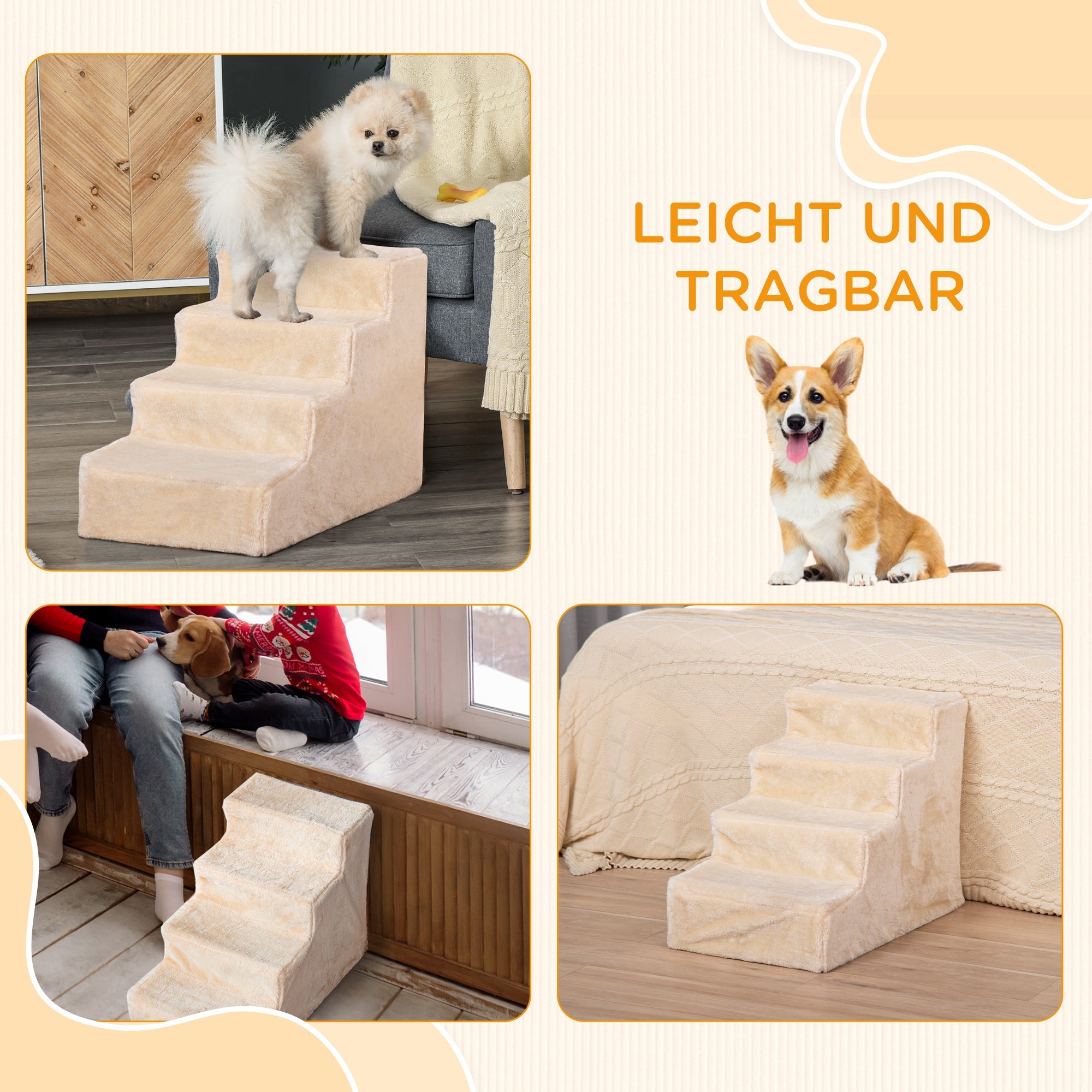 Logidon hondenloopplank 4 treden beige van multiplex 60x35x44 cm