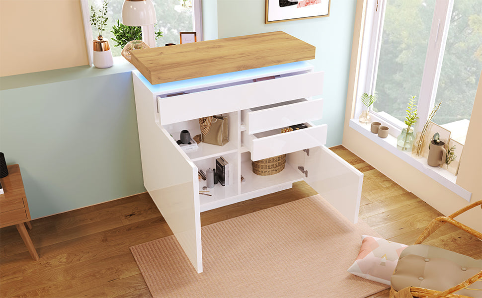 Logidon high gloss chest of drawers white LED lighting app control 2 doors