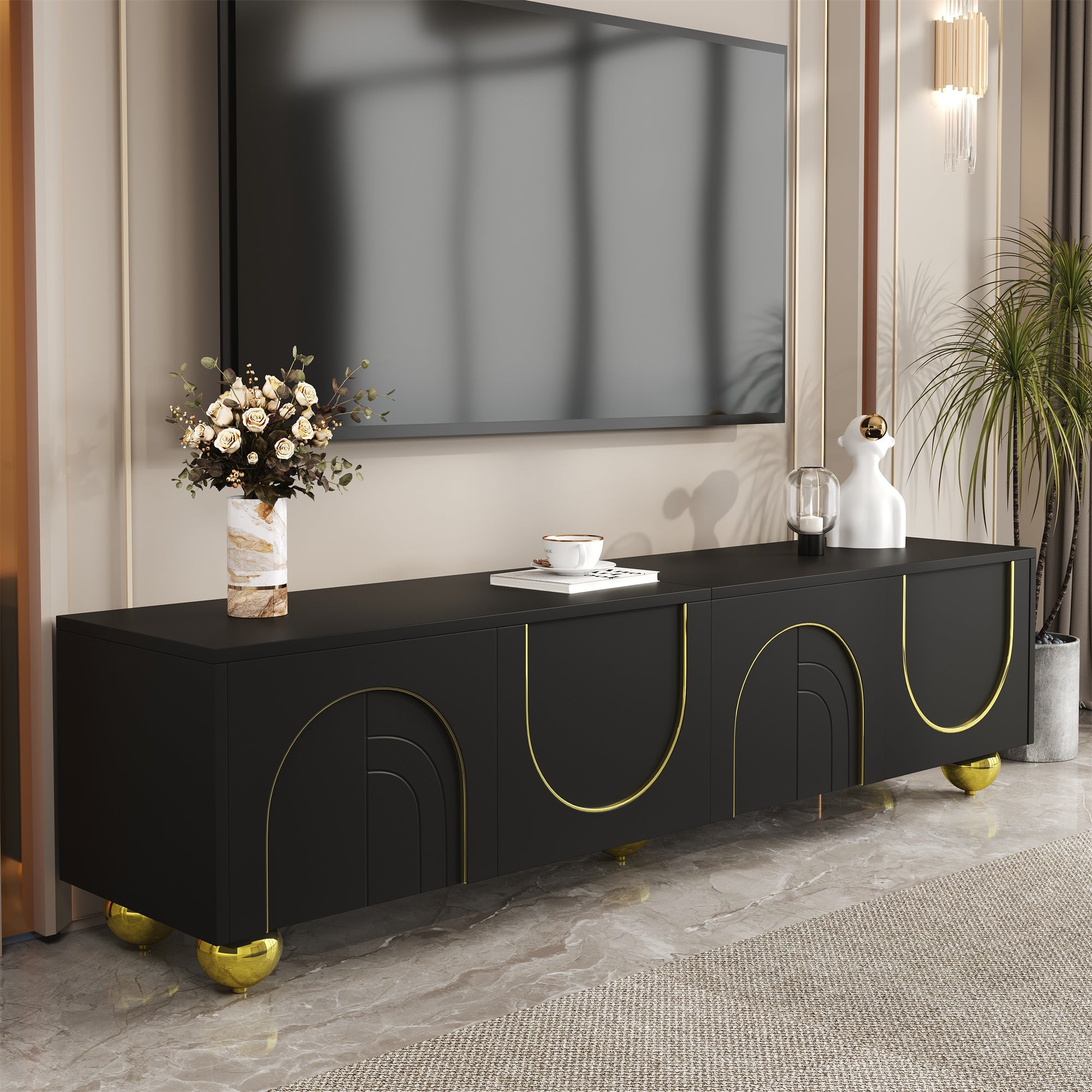 Logidon TV-meubel zwart met gouden accenten en push-to-open 170 cm