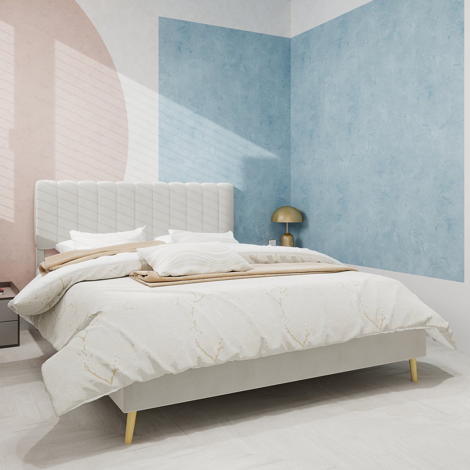 Logidon bedframe 160x200 beige platformbed Nederlandse fleece lattenbodem