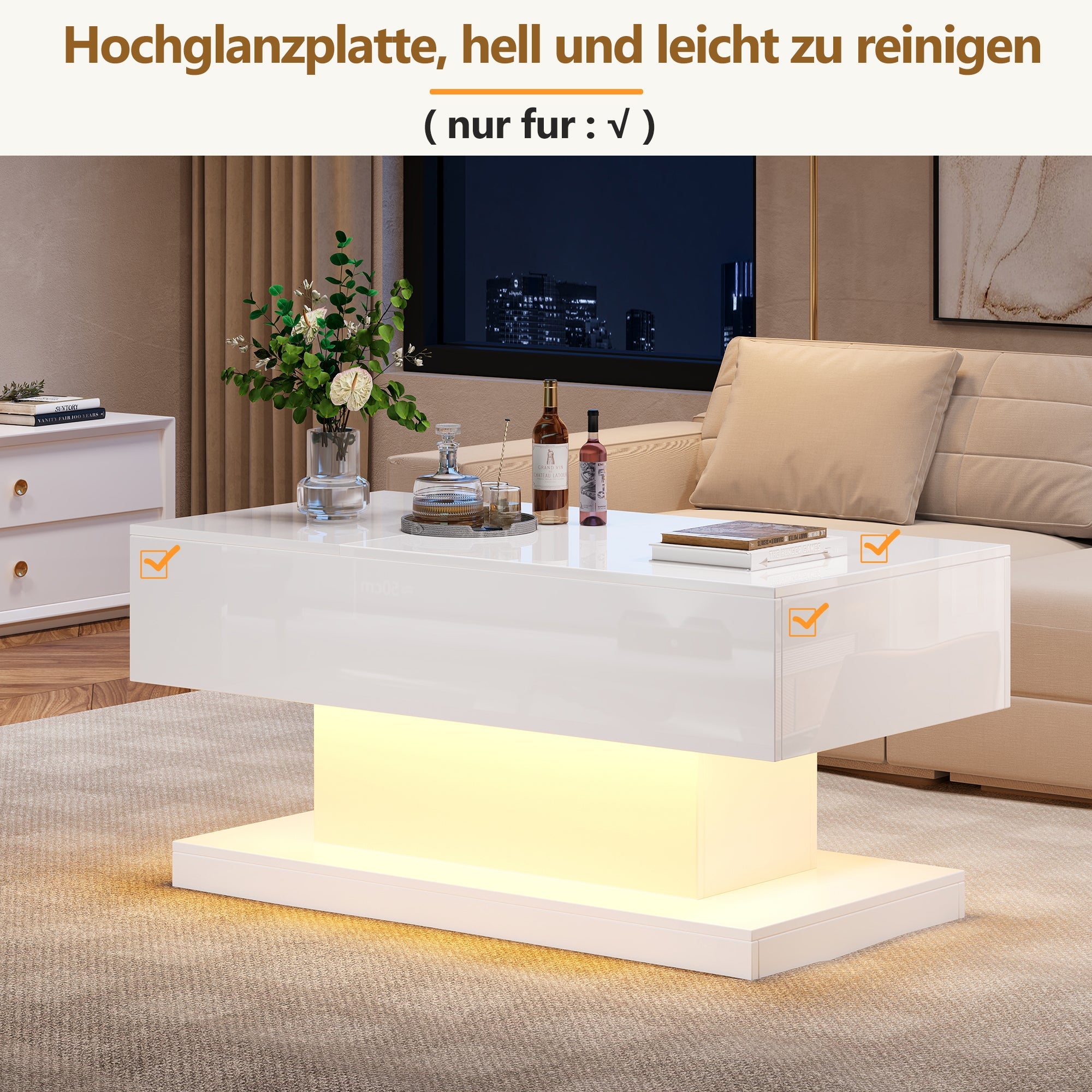 Logidon witte heftafel 100x50x45 met LED verlichting hydraulisch