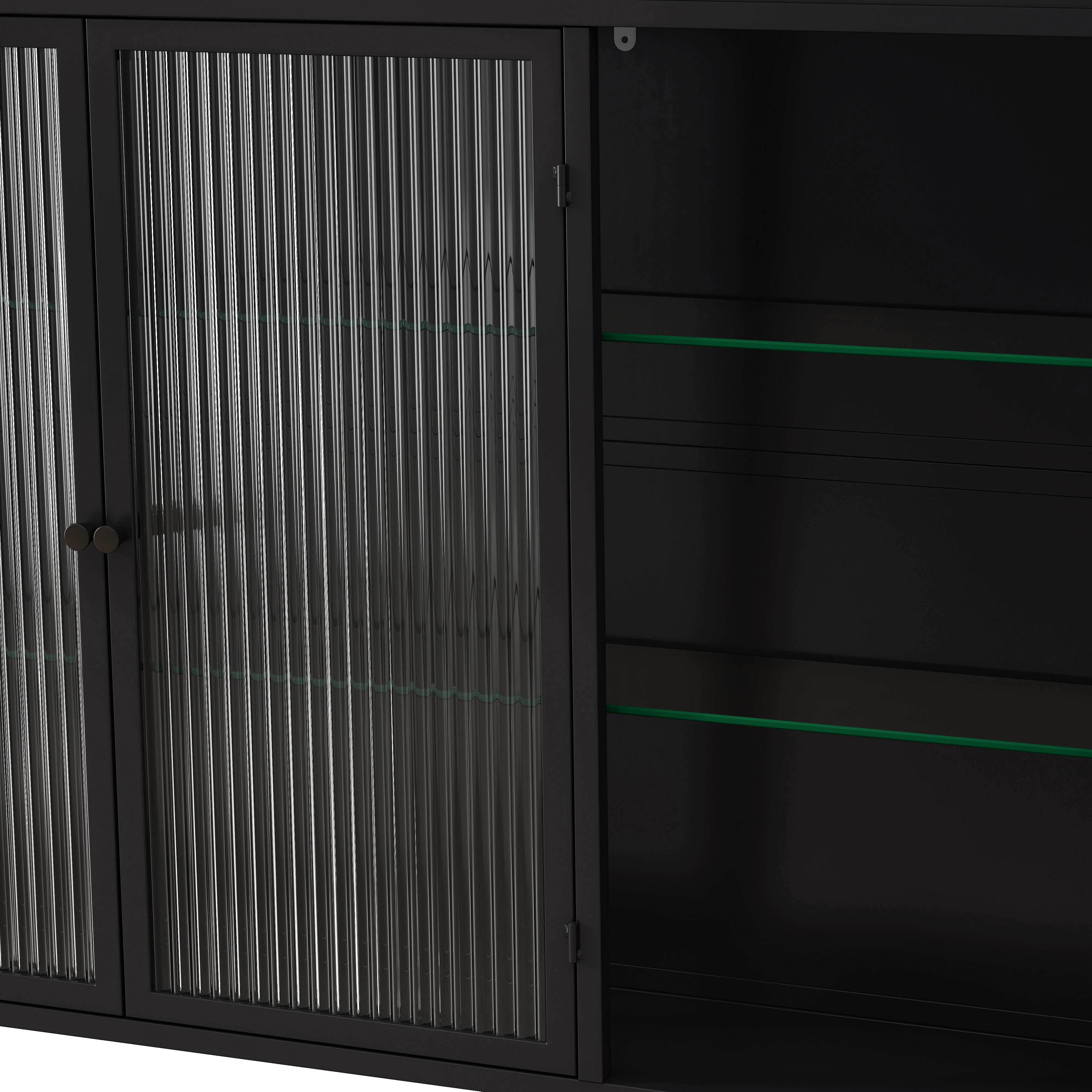 Logidon Driedeurs Glazen Wandvitrinekast Zwart Gebogen Deuren 90 cm