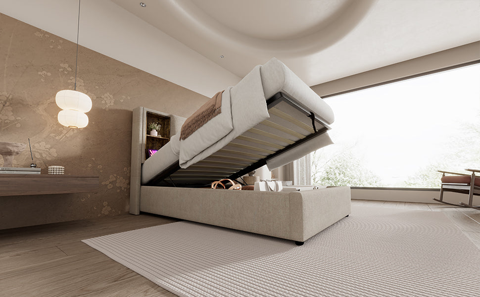 Logidon single bed 90x200 with wireless charging USB-C and storage space