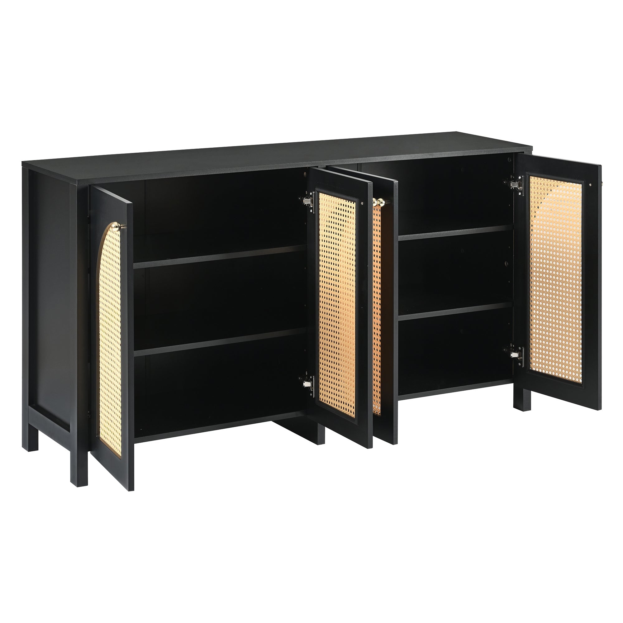 Logidon Dressoir Zwart Met Rotan Deuren Modern Buffet 145x40x80