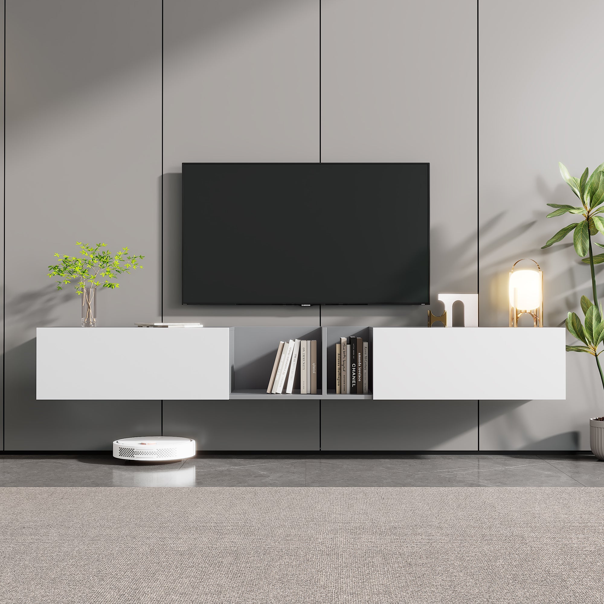 Logidon TV-meubel 170 cm hoogglans zwart glasplank LED