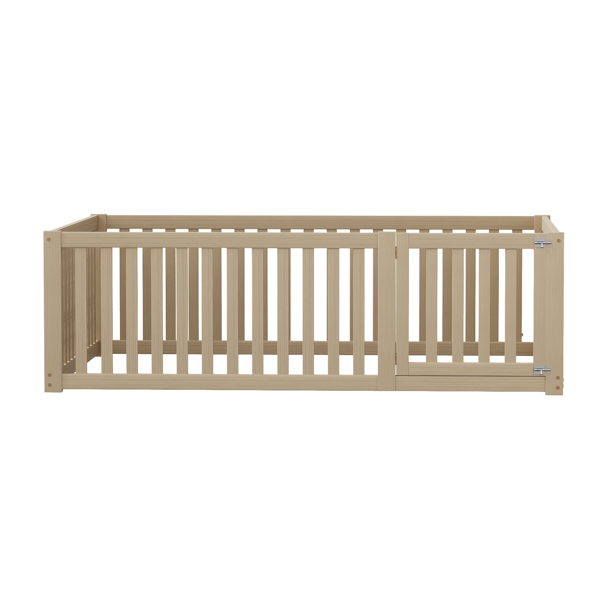 Logidon Kinderbed 140x200 Naturel Hout Met Hek En Deur