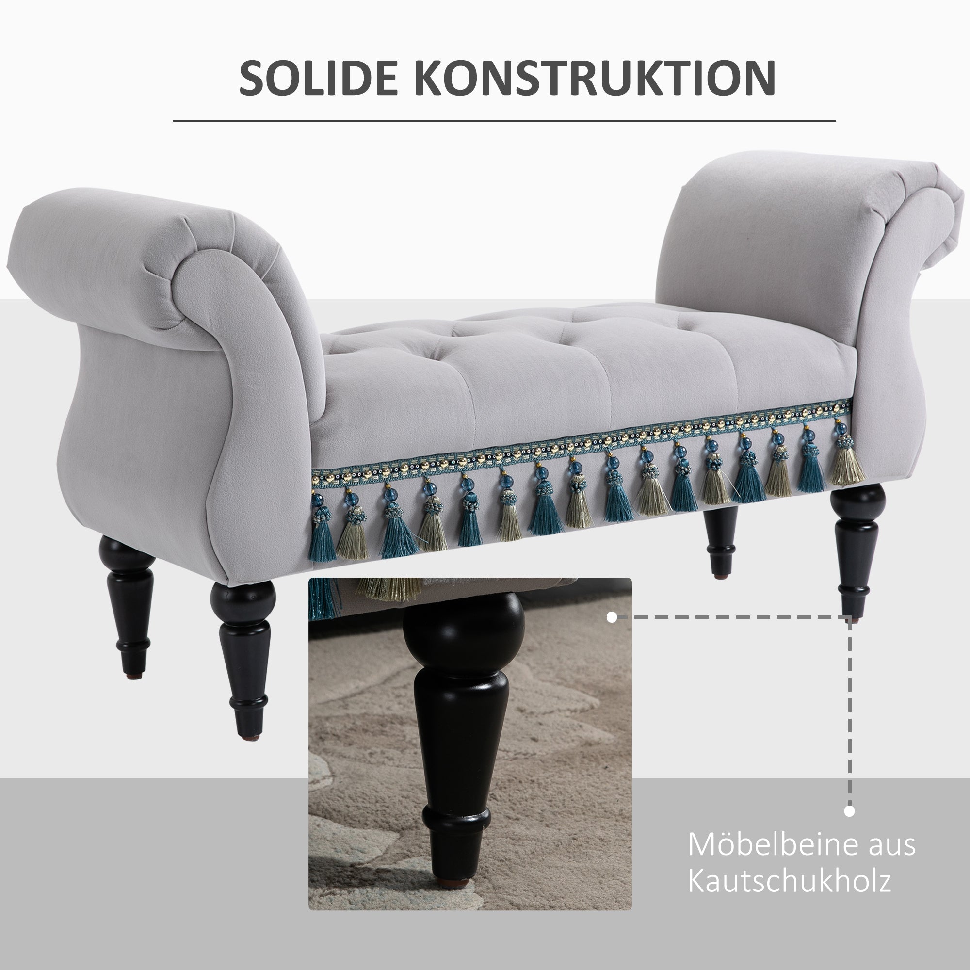 Logidon Elegante Bank Grijs 117x40x58 Cm Met Franjes