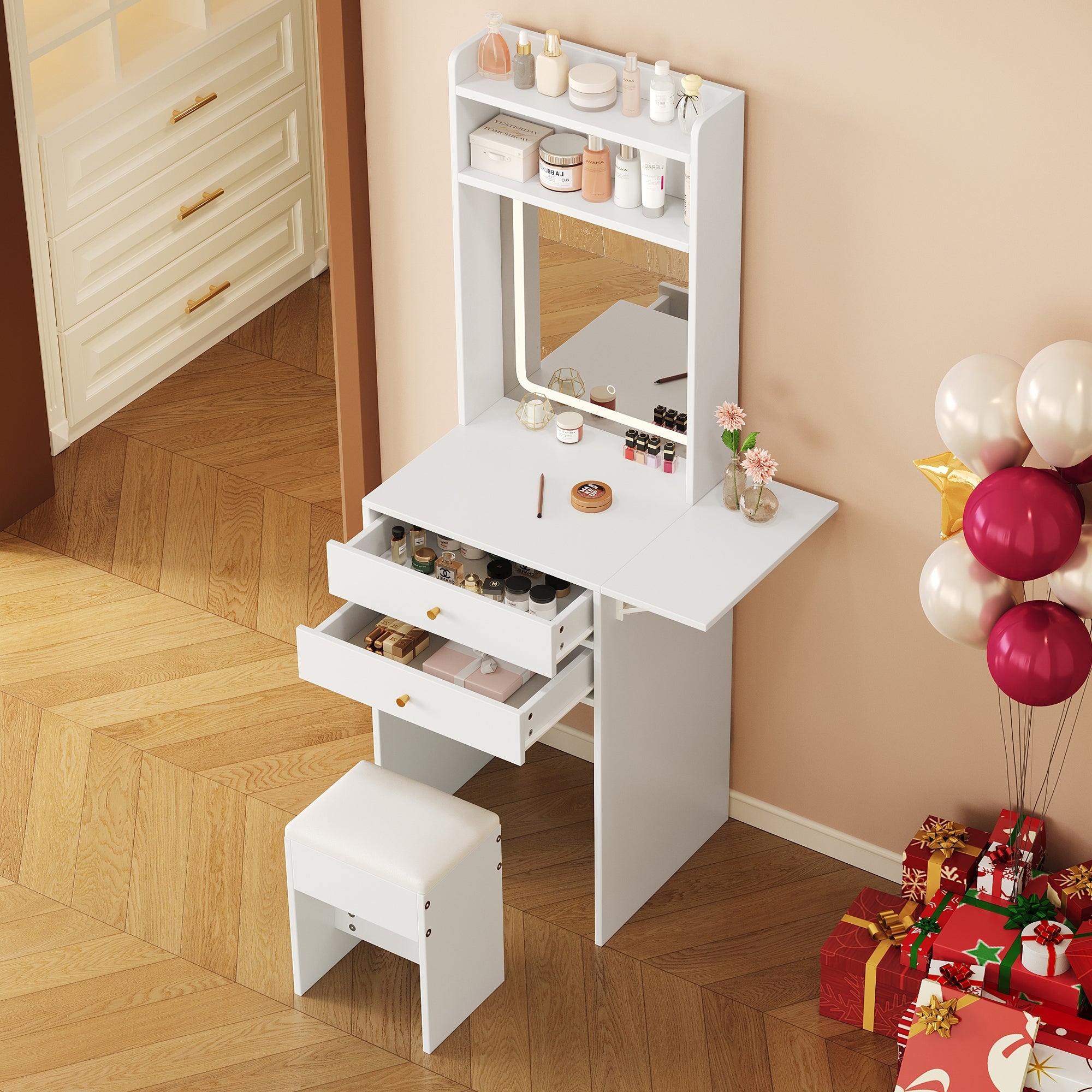 Logidon Kaptafel Verstelbaar LED-verlichting Wit 75×156×45 cm
