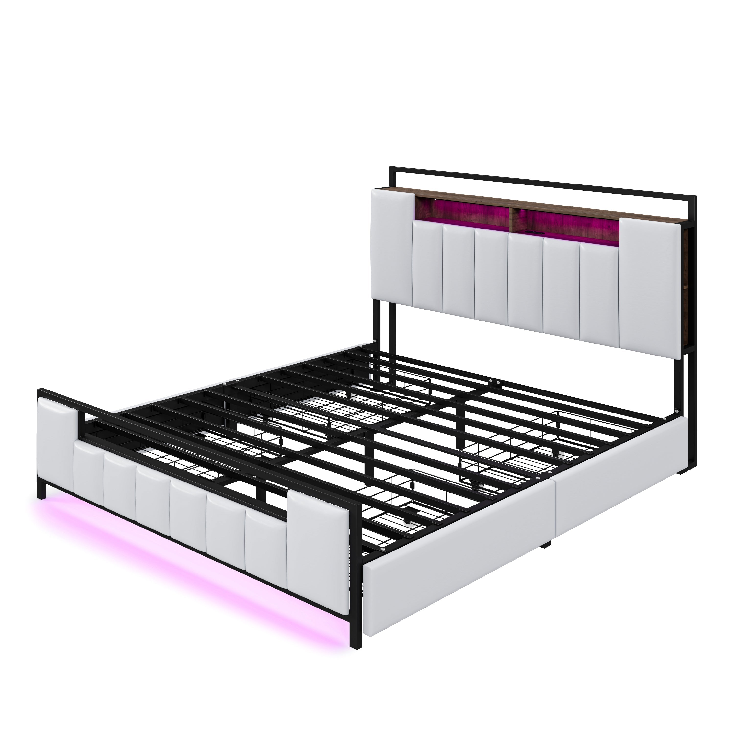 Logidon gestoffeerd bed 160x200 cm beige kunstleer met LED en USB